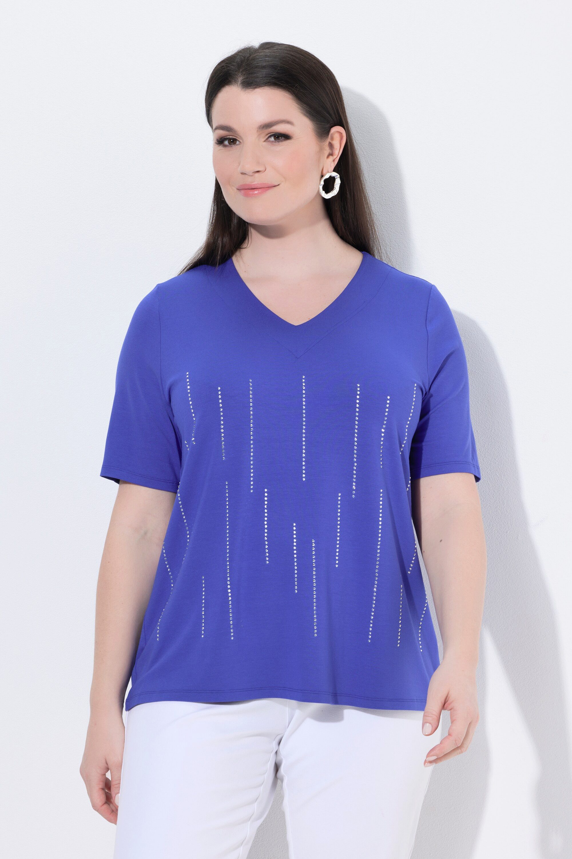 T-Shirt T-Shirt Ziersteine Classic V-Ausschnitt Halbarm