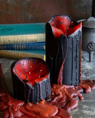 Horror-Shop Kerzenständer Schwarze Stumpenkerze mit Roten Vampir Tränen 7,5c