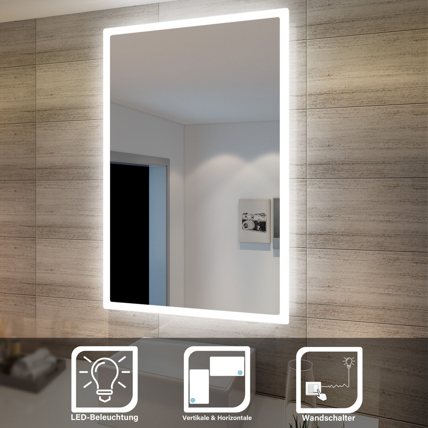 Wandspiegel LED mit Badezimmerspiegel Beleuchtung SONNI IP44 Kaltweiß Badspiegel