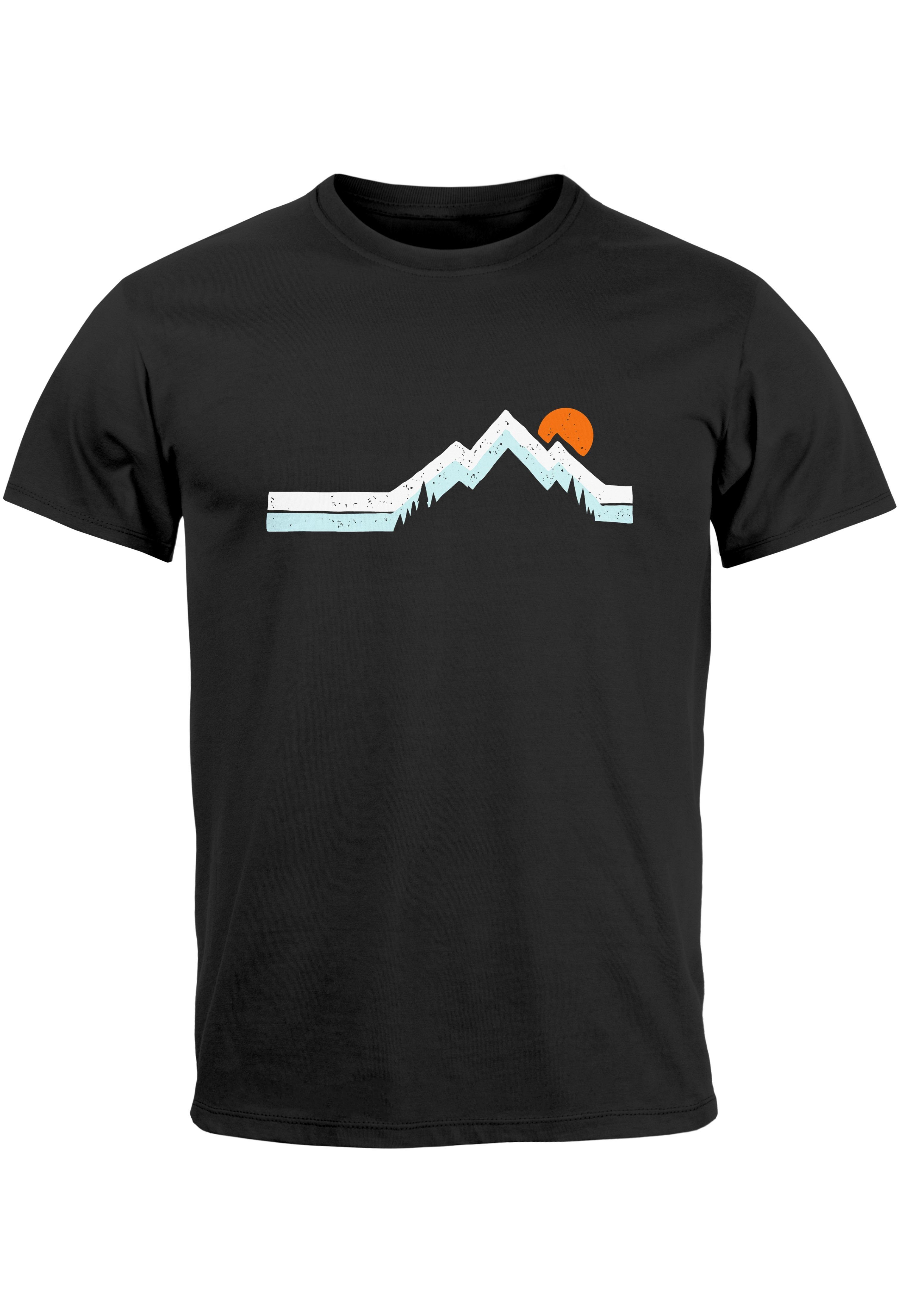 Neverless T-Shirt Aufdruck mit schwarz Outdoor Print-Shirt Wandern mit Herren Fash Print Printshirt Natur Berg