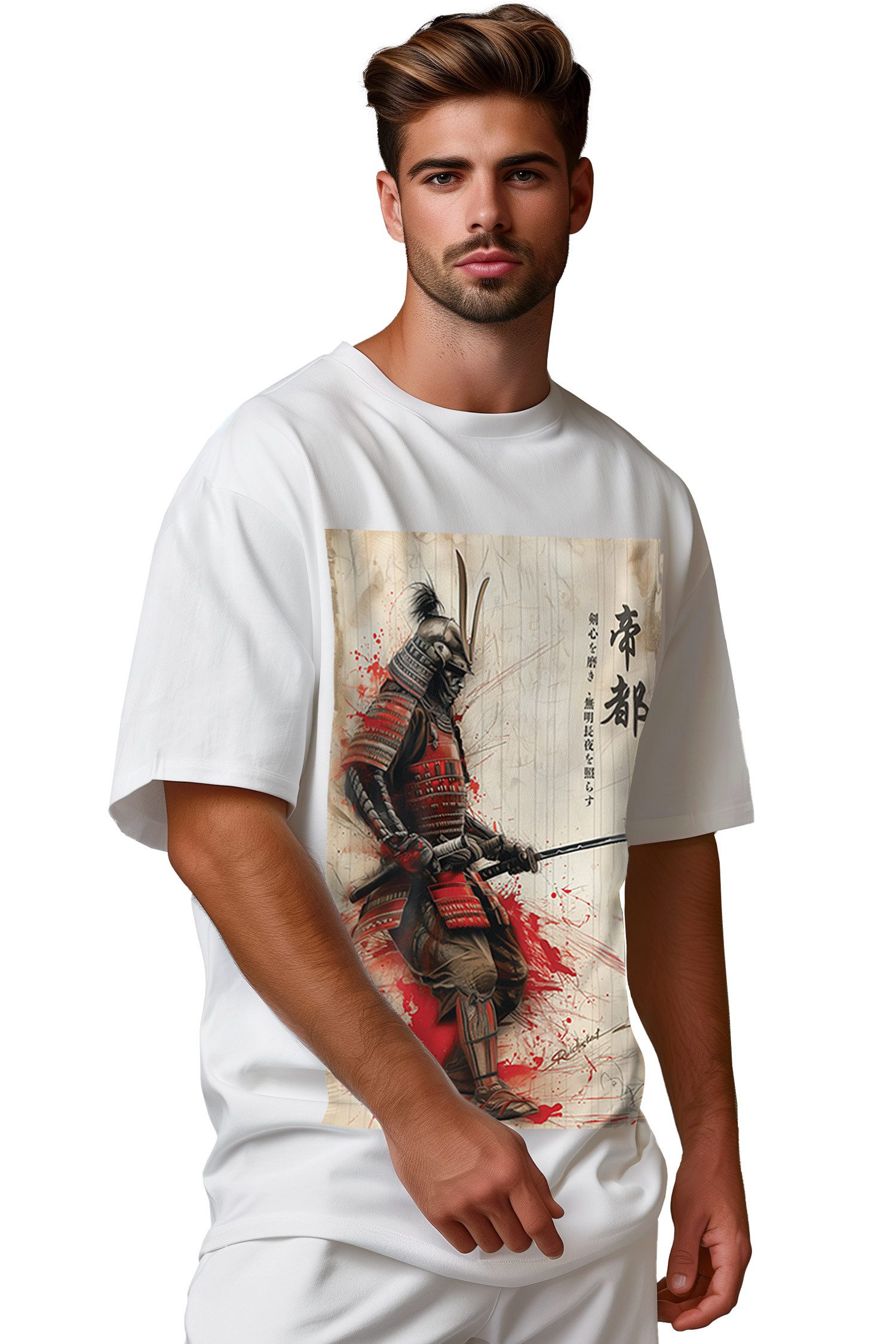 Reichstadt Print-Shirt Herren Oversized T-Shirt 24RS056 mit Samurai Motiv