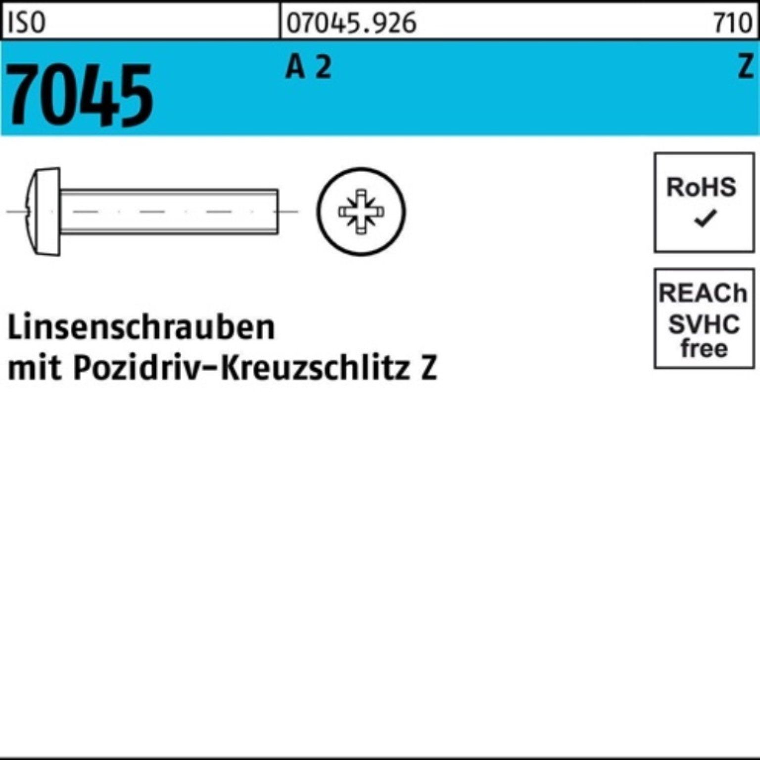 Reyher Schraube 1000er Pack Flachkopfschraube ISO 7045 PZ M2x 12-Z A 2 1000 Stück ISO