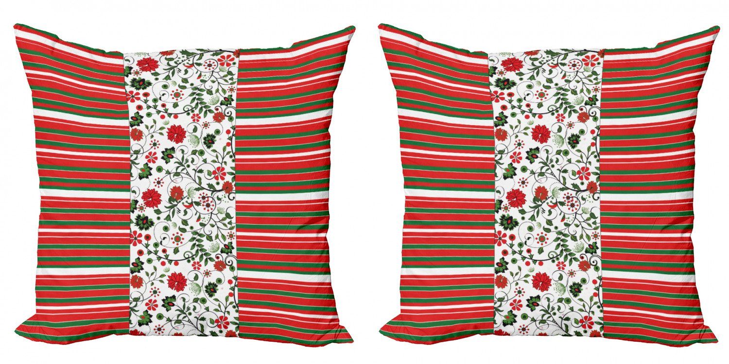 Kissenbezüge Modern Accent Doppelseitiger Digitaldruck, Abakuhaus (2 Stück), Weihnachten Stripes Blumenrand
