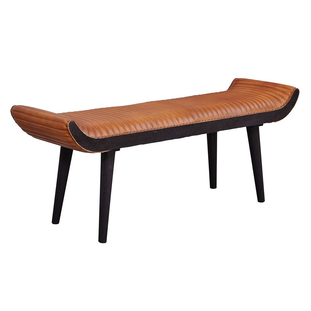 Lomadox Sitzbank, Echtleder / Massivholz Bank Braun Modern B/H/T ca. 125/51/38cm