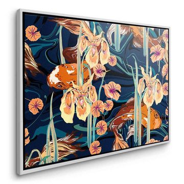 DOTCOMCANVAS® Leinwandbild Koi Flower Spin, Leinwandbild Koi Fische Blumen orange beige blau florales Wandbild