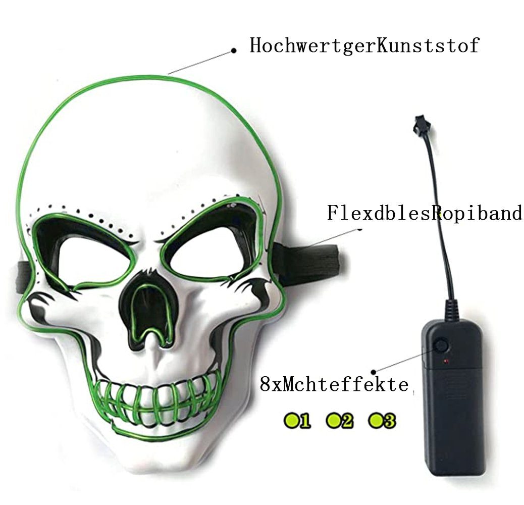 Halloween Halloween Skelett leuchten LED GelldG Maske LED für Dekoobjekt Maske, grün