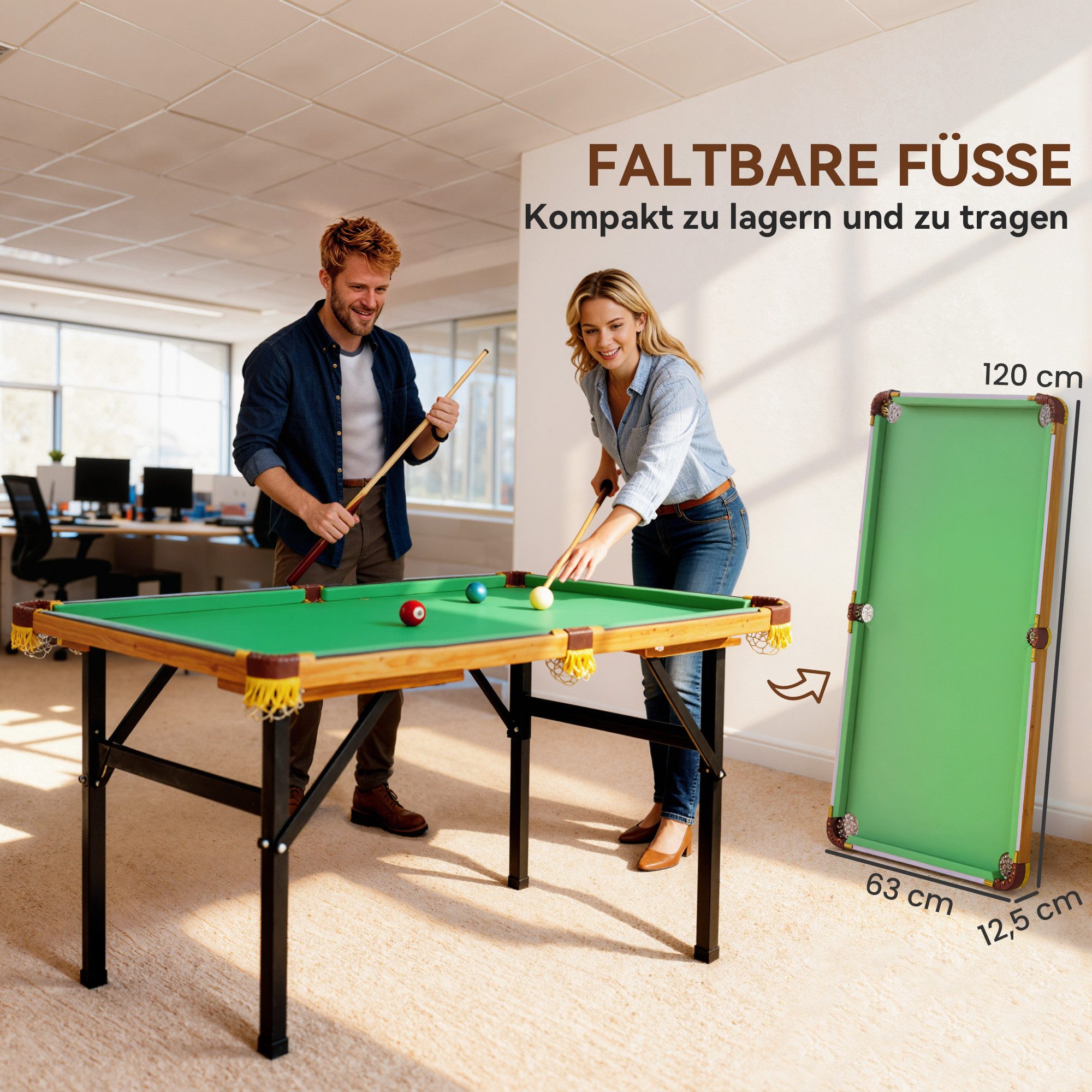 SPORTNOW Billardtisch Billardtisch klappbar Mini Pool Billiard Tisch mit Zubehör, (Spieltisch, 22-tlg), für Zuhause, Grün – Bild 4 von 5