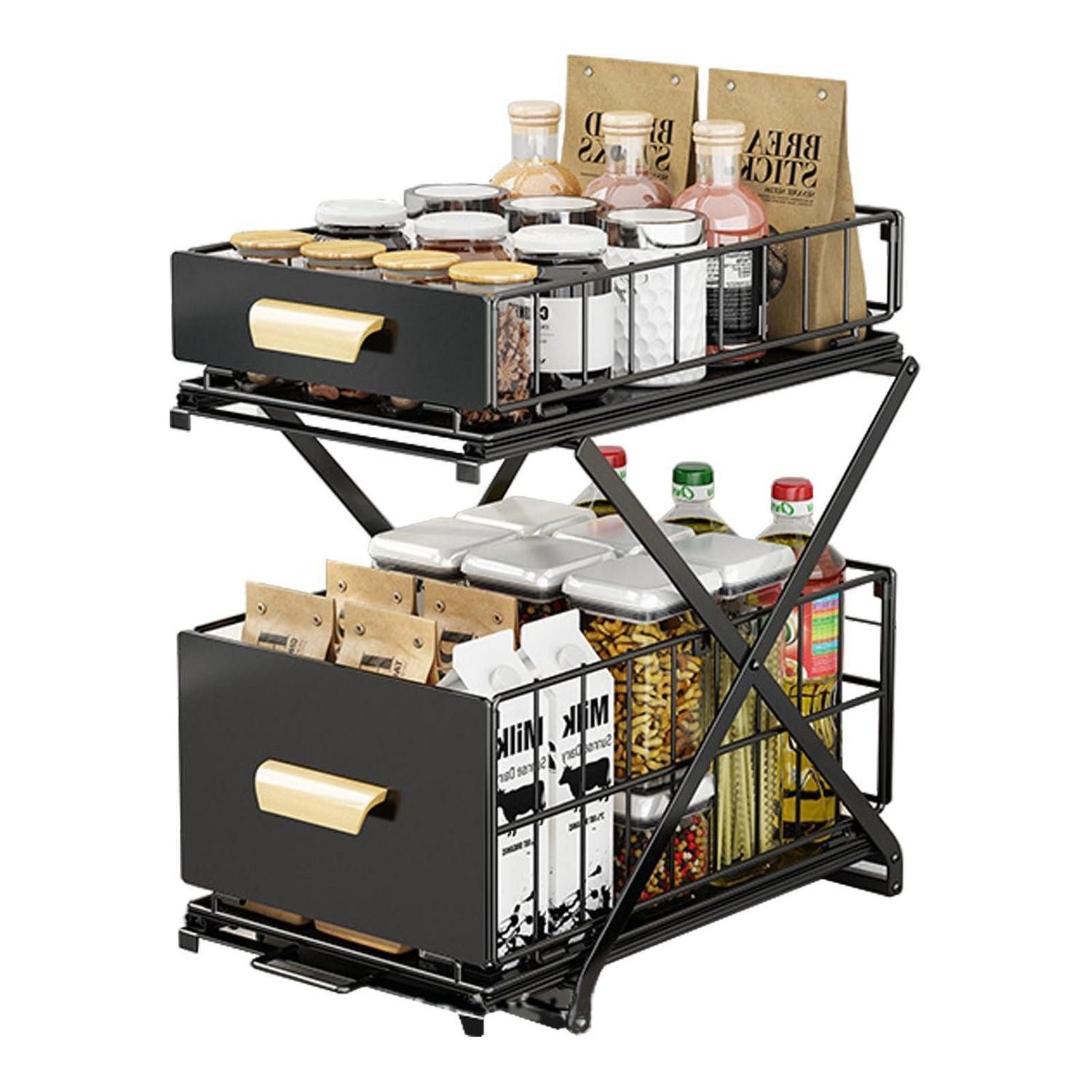 LuxusKollektion Gewürzregal Gewürzregal 2 Etagen ausziehbar Schwarz, 1-tlg.