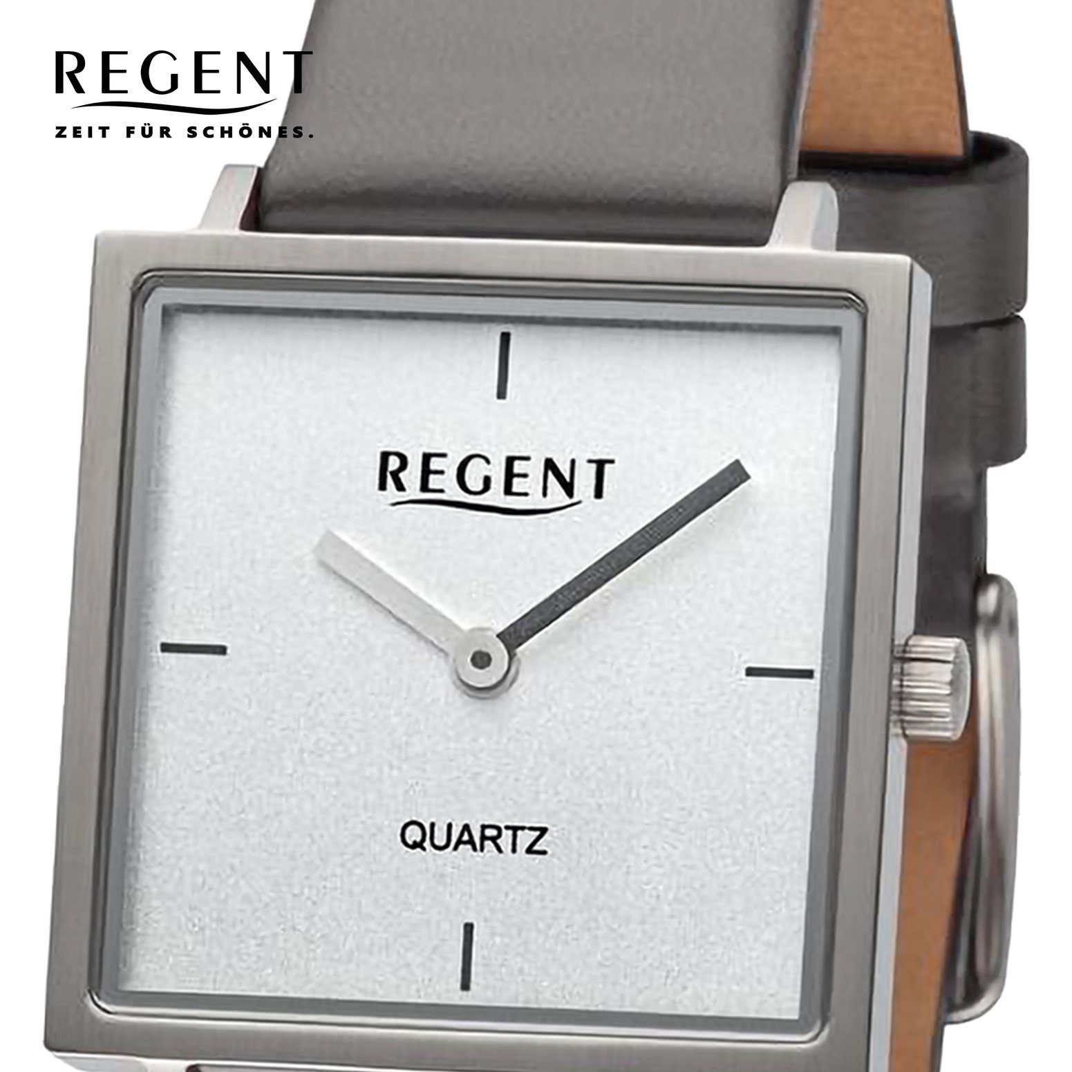 Regent Quarzuhr extra Analog, Armbanduhr Lederarmband 28x28mm), Damen Armbanduhr Regent (ca. groß Damen rund