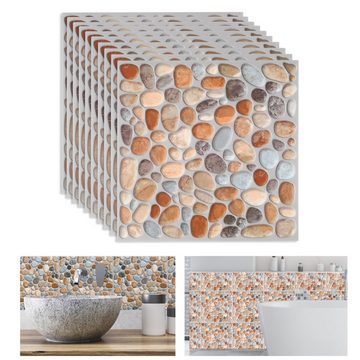 TWSOUL 3D-Tapete Anti-Rutsch-Wandaufkleber für Badezimmer, 20*20cm, Kieselstein-Muster, Selbstklebende Wandaufkleber, Packung mit 24 Tabletten