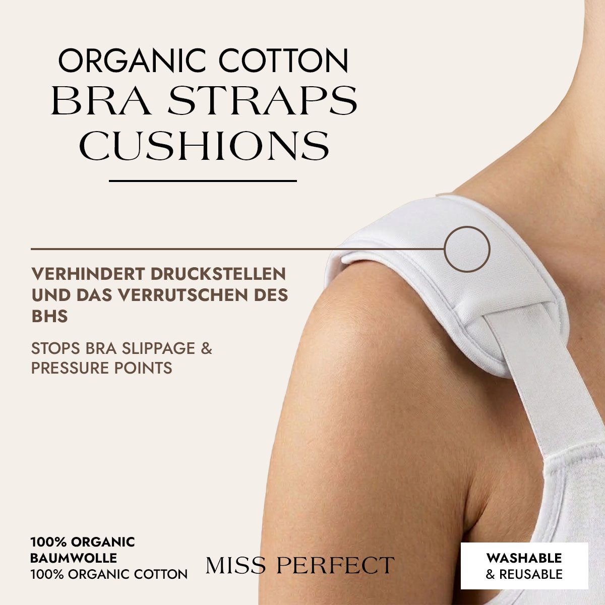 Miss Perfect BH-Träger 40011-14, Organic Cotton Bra Strap Cushions – Bio-Baumwoll-Trägerpolster
