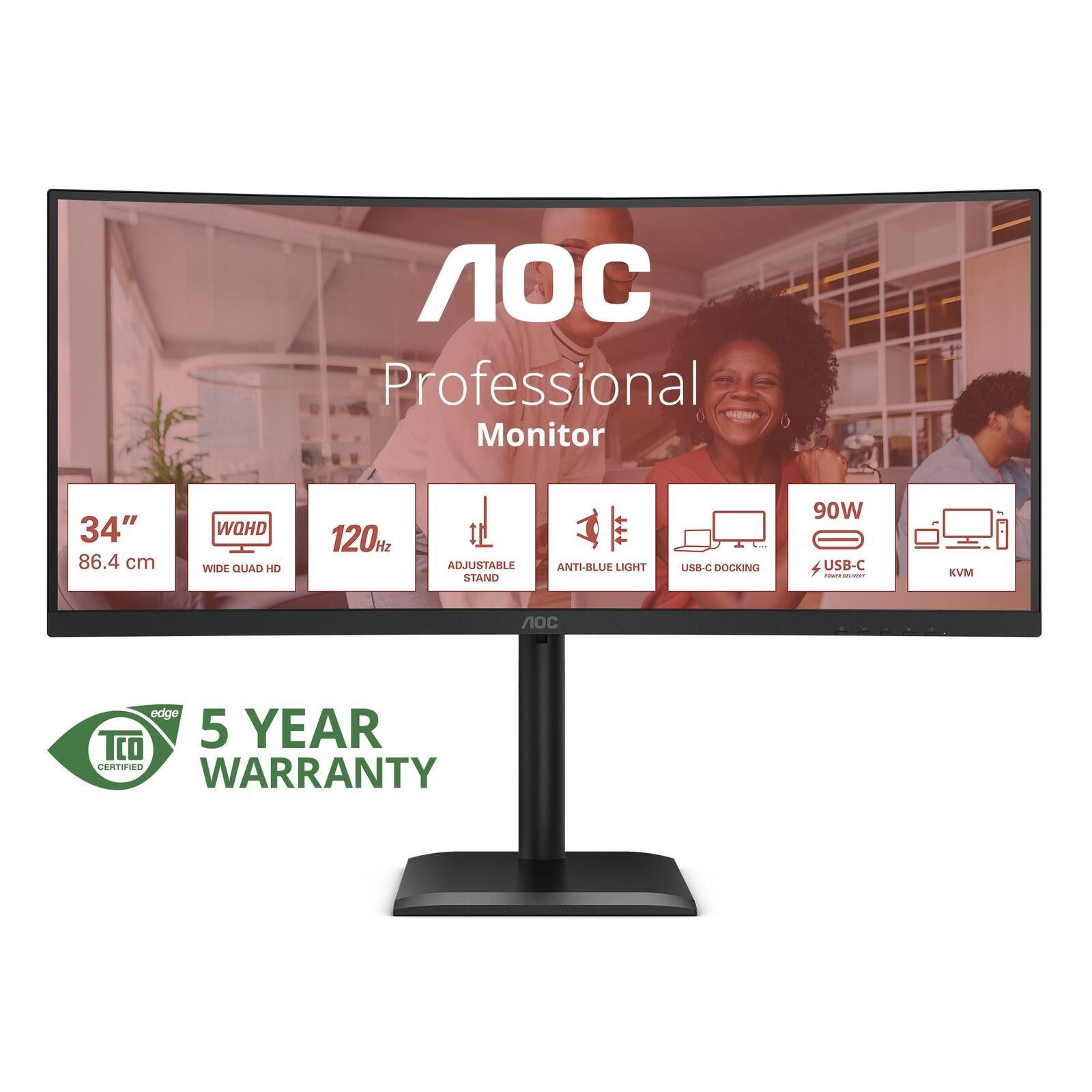 AOC CU34E4CV TFT-Monitor (3440 x 1440, 4 ms Reaktionszeit, 120 Hz, WLED)