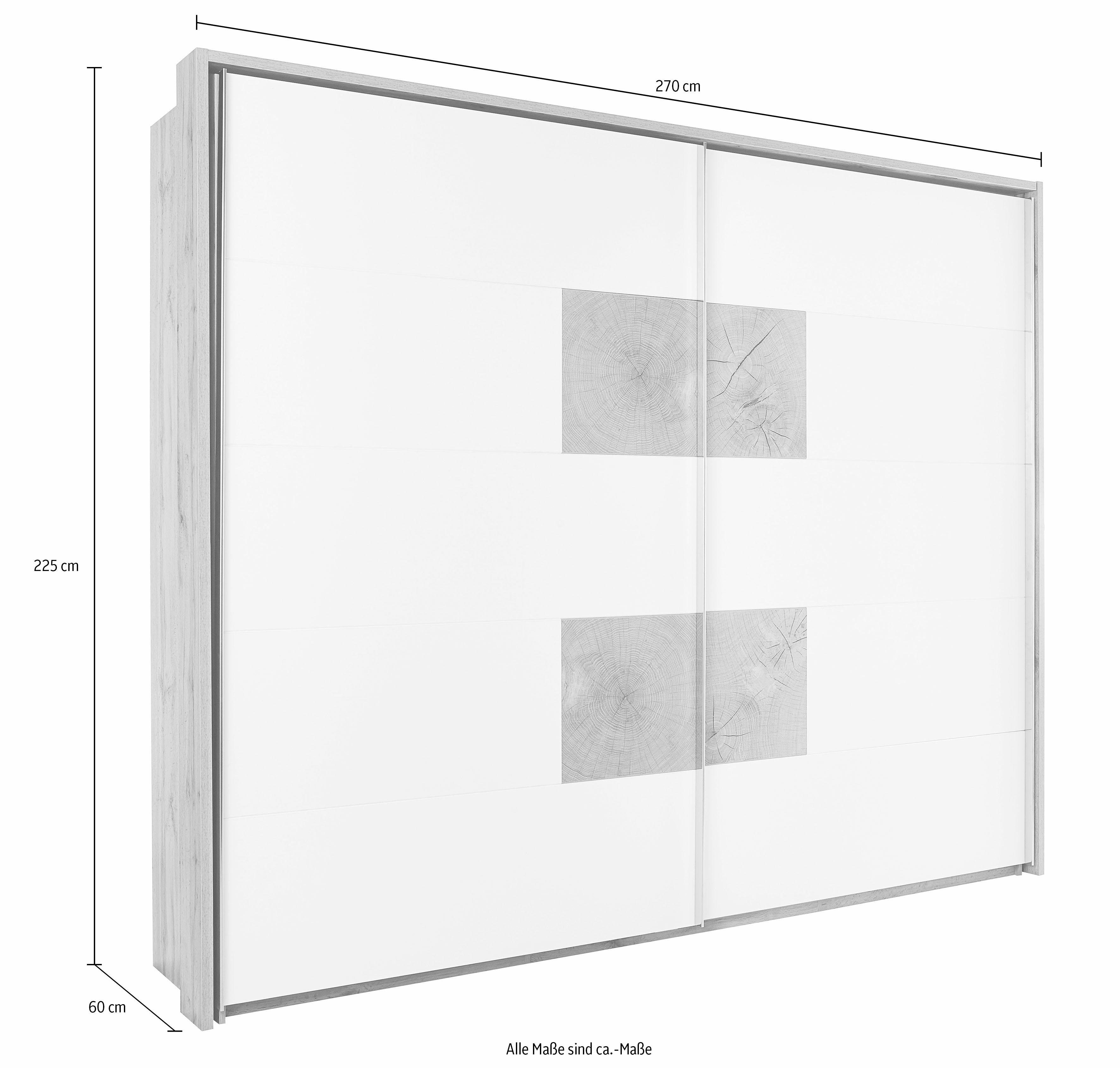 Schlafkontor Schwebetürenschrank Capri Fronten mit edlen Applikationen in Hirnholz-Dekor