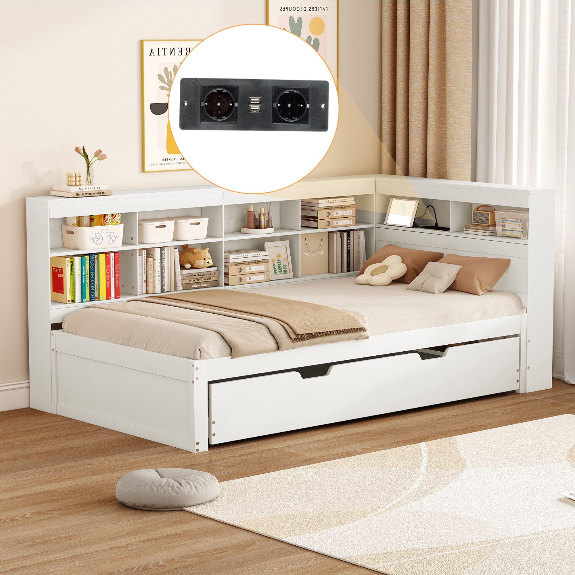 OKWISH Kinderbett Schlafsofa Funktionsbett Stauraumbett (mit Ausziehbett 90 günstig online kaufen