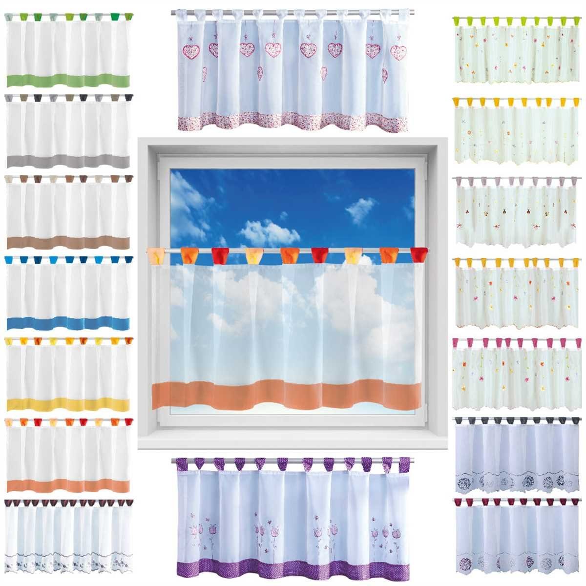 Arsvita Vorhang, Schlaufen, transparent, Voile, Bistrogardine mit Schlaufen, Transparente Küchengardine 150cm x 45cm