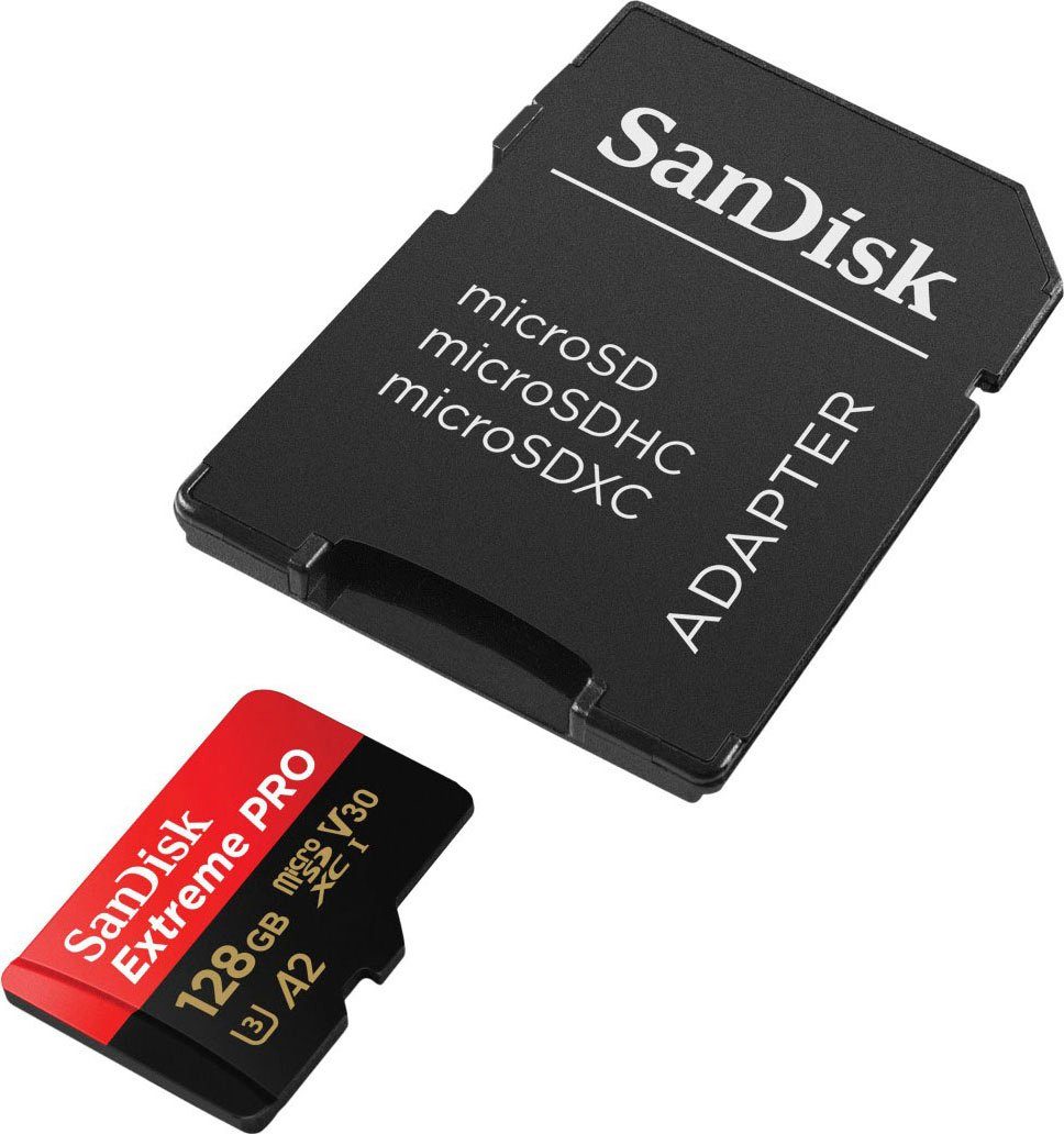 Sandisk Extreme PRO microSDXC™-UHS-I-KARTE Speicherkarte (128 GB, Video Speed Class 30 (V30)/UHS Speed Class 3 (U3), 200 MB/s Lesegeschwindigkeit)