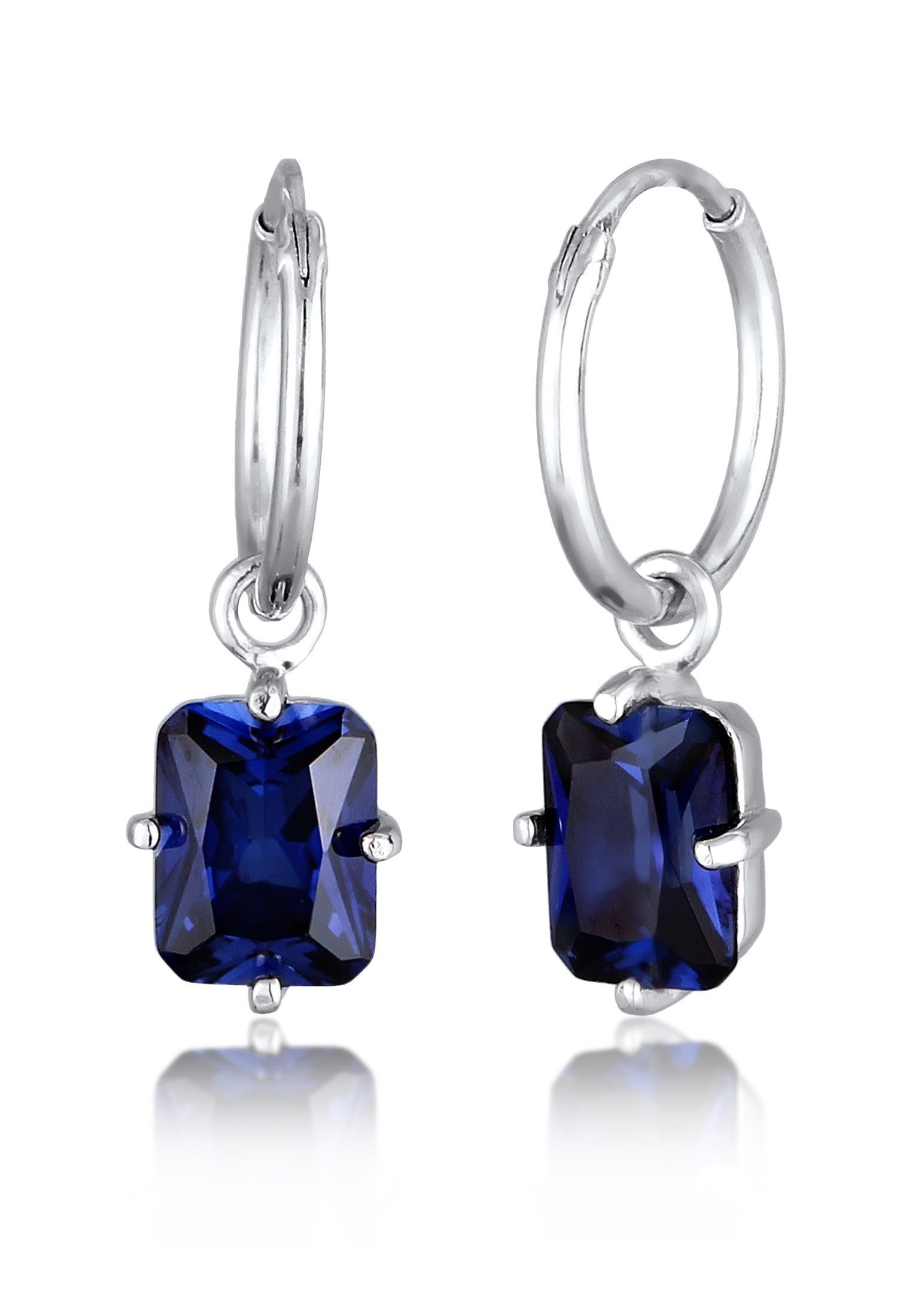 Paar Creolen Creolen Anhänger Edelstein Saphir Dunkelblau 925 Sterling Silber
