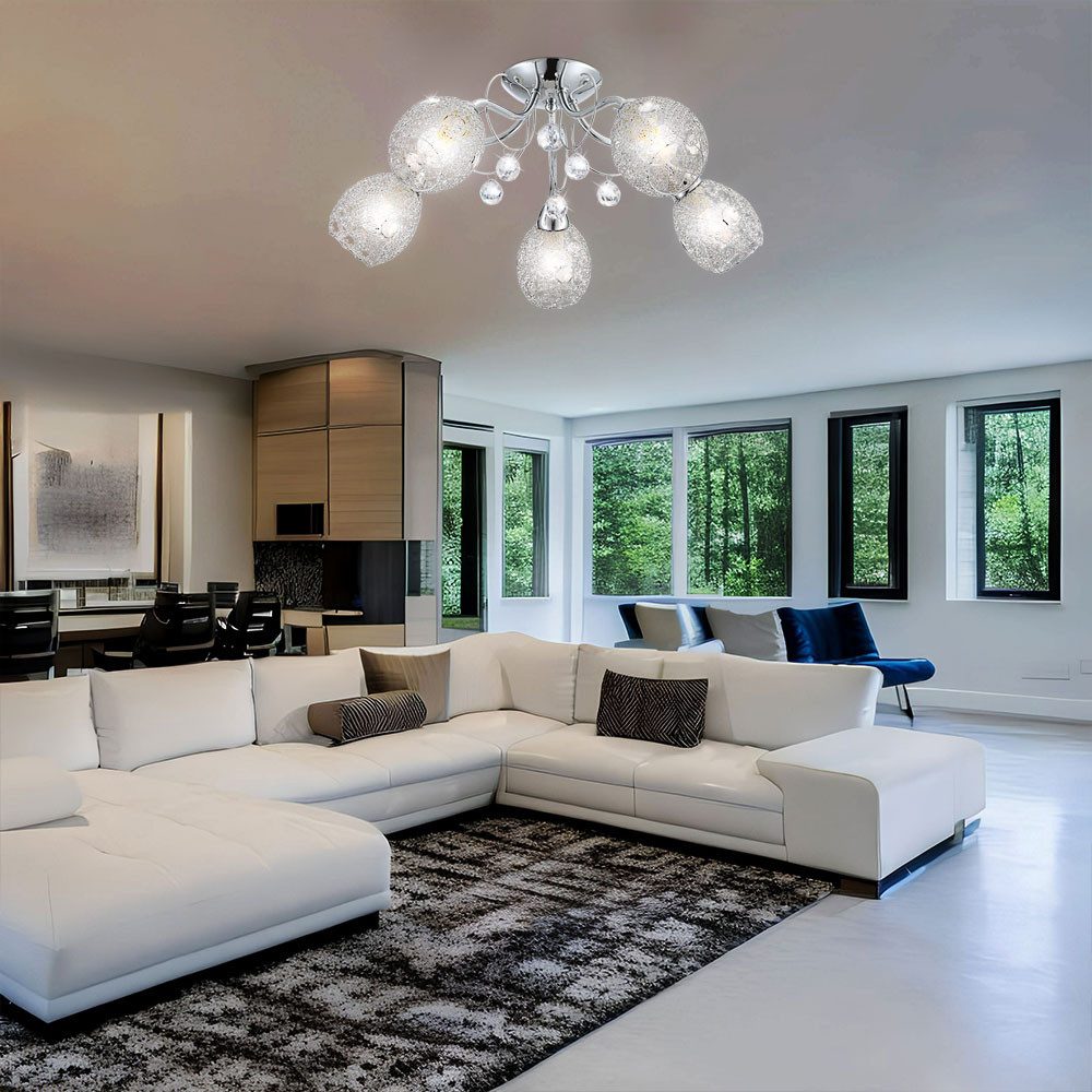 GLOBO LIGHTING Deckenleuchte, Leuchtmittel nicht inklusive, Deckenleuchte Kristall Deckenlampe Beleuchtung Chromgeflecht Licht