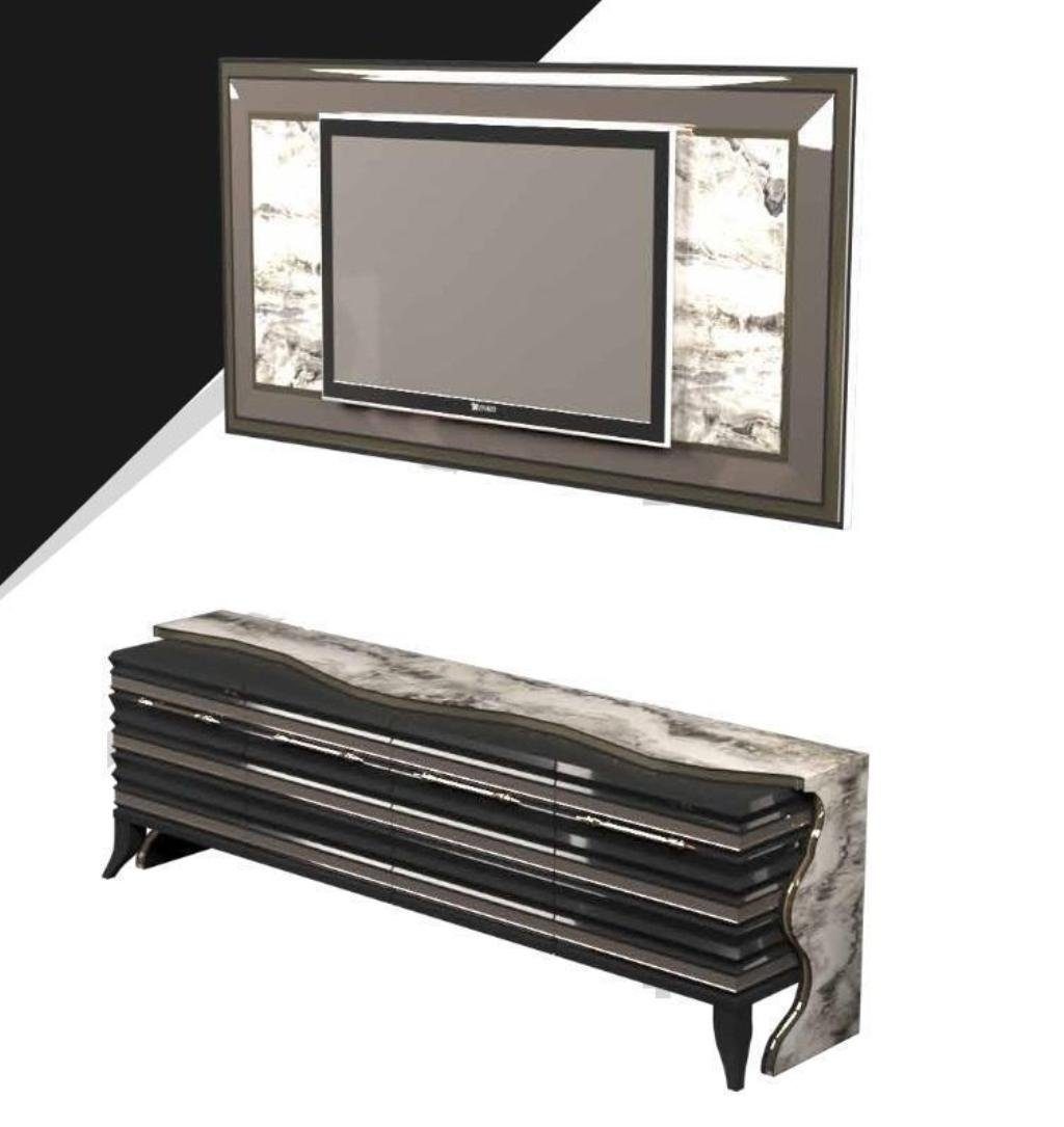 Rahmen/Sideboard), Paneel Made in rtv, (2-St., Wohnzimmer-Set Lowboard Fernseher Wohnwand JVmoebel Europa mit TV Sideboard Exklusives