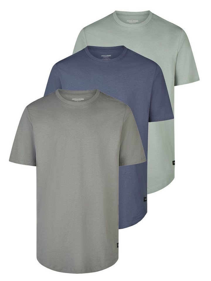 Jack & Jones T-Shirt Herren Basicshirt JJENOA 3er Pack Regular Fit (Vorteilspack, 3-tlg) Kurzarm Tee Shirt mit Rundhalsausschnitt aus 100% Baumwolle
