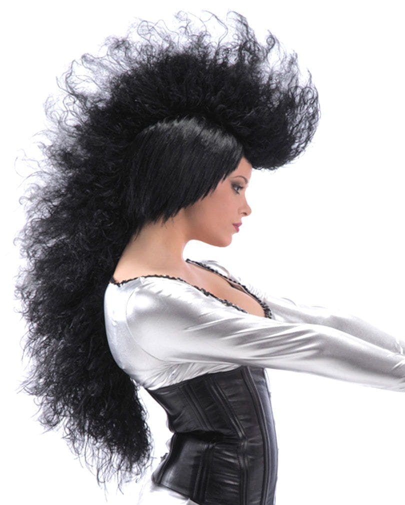 Horror-Shop Kostüm-Perücke Schwarze Punk Perücke mit XXL Mohawk