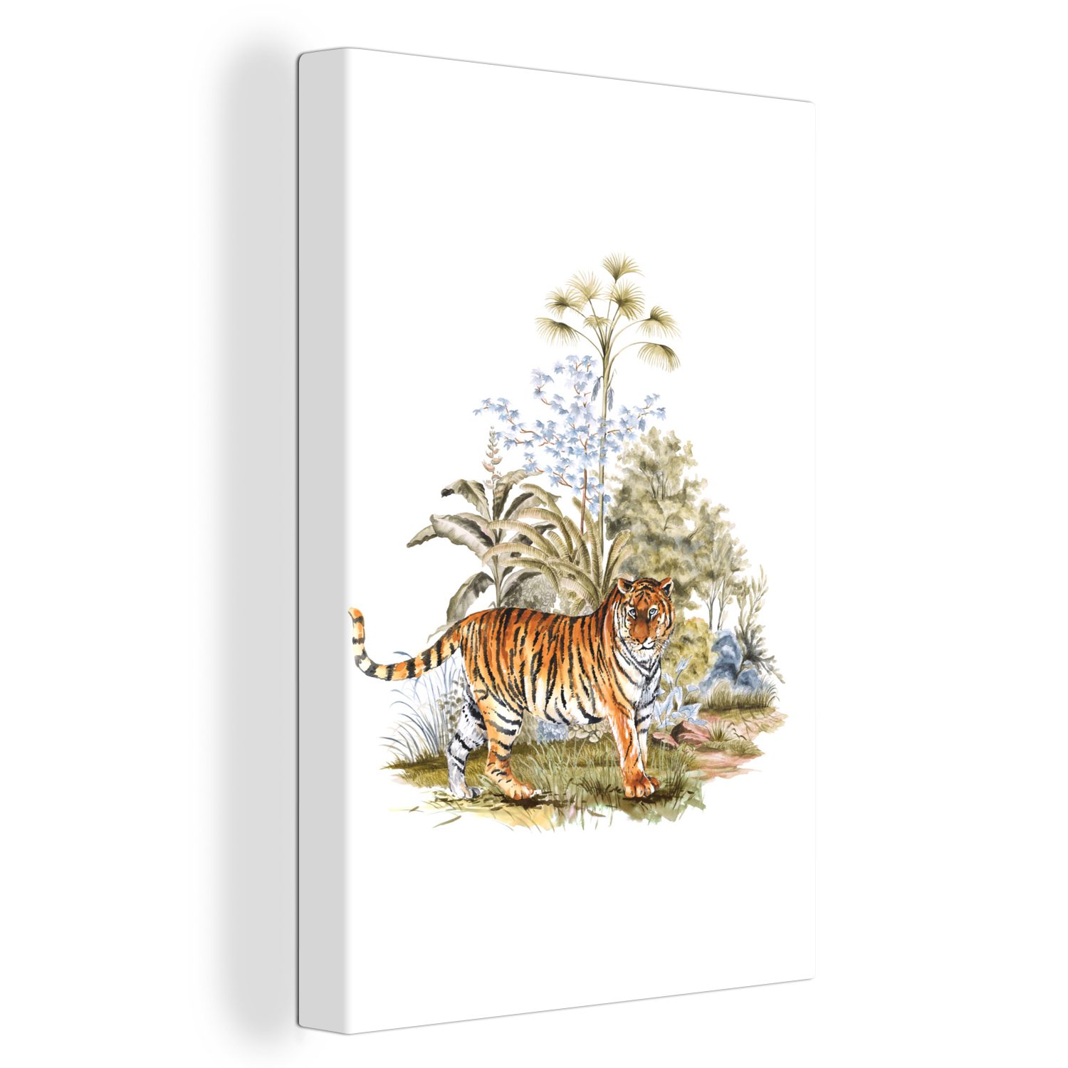 OneMillionCanvasses® Leinwandbild Tiger - Pflanzen - Gras, (1 St), Leinwandbild fertig bespannt inkl. Zackenaufhänger, Gemälde, 20x30 cm