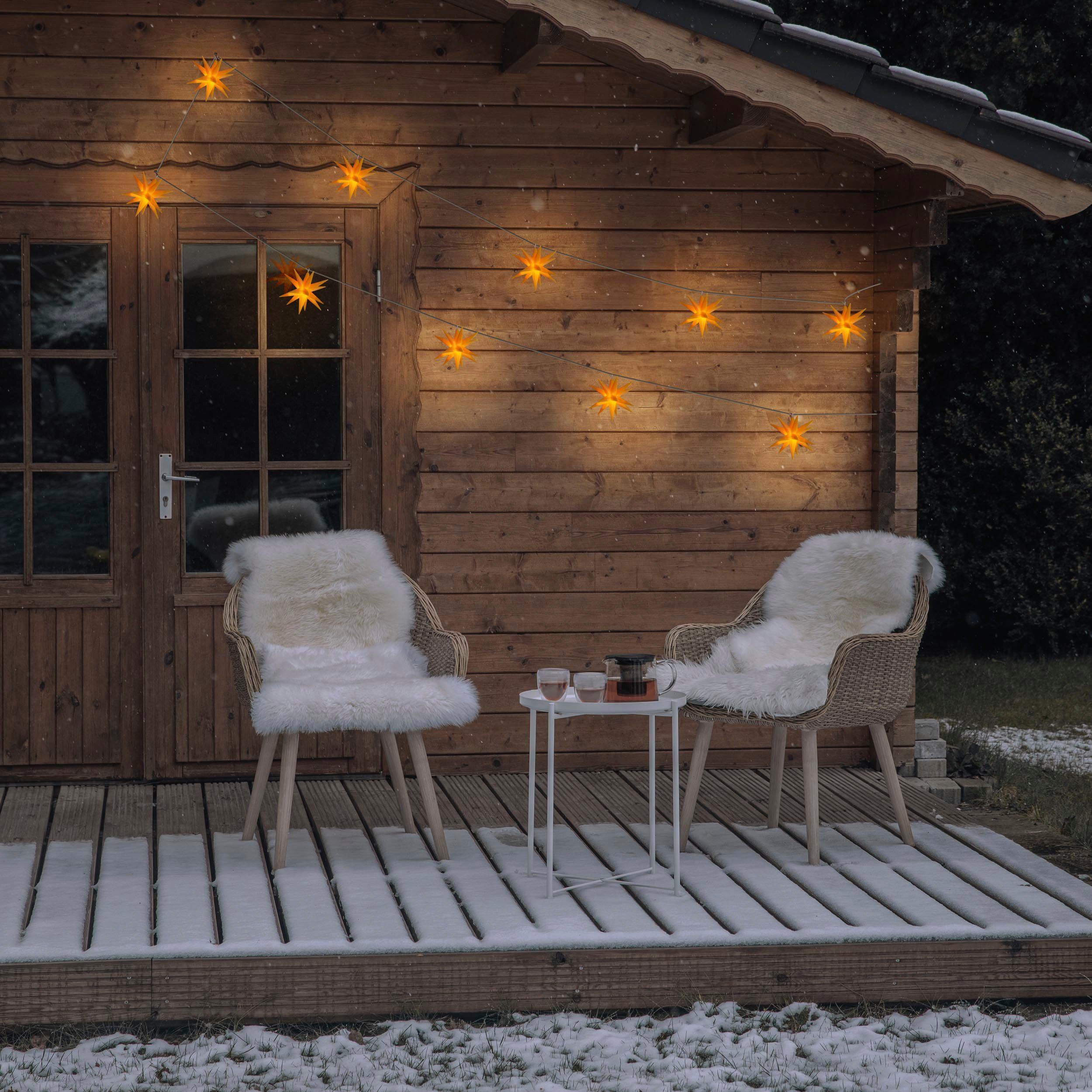 näve LED-Lichterkette Fairy Lights, Weihnachtslichterkette Outdoor, Länge Gesamt ca. 740 cm, 9-flammig, Weihnachtsdeko mit 9 gelben Sternen, mit Timer, Zuleitung ca. 500 cm
