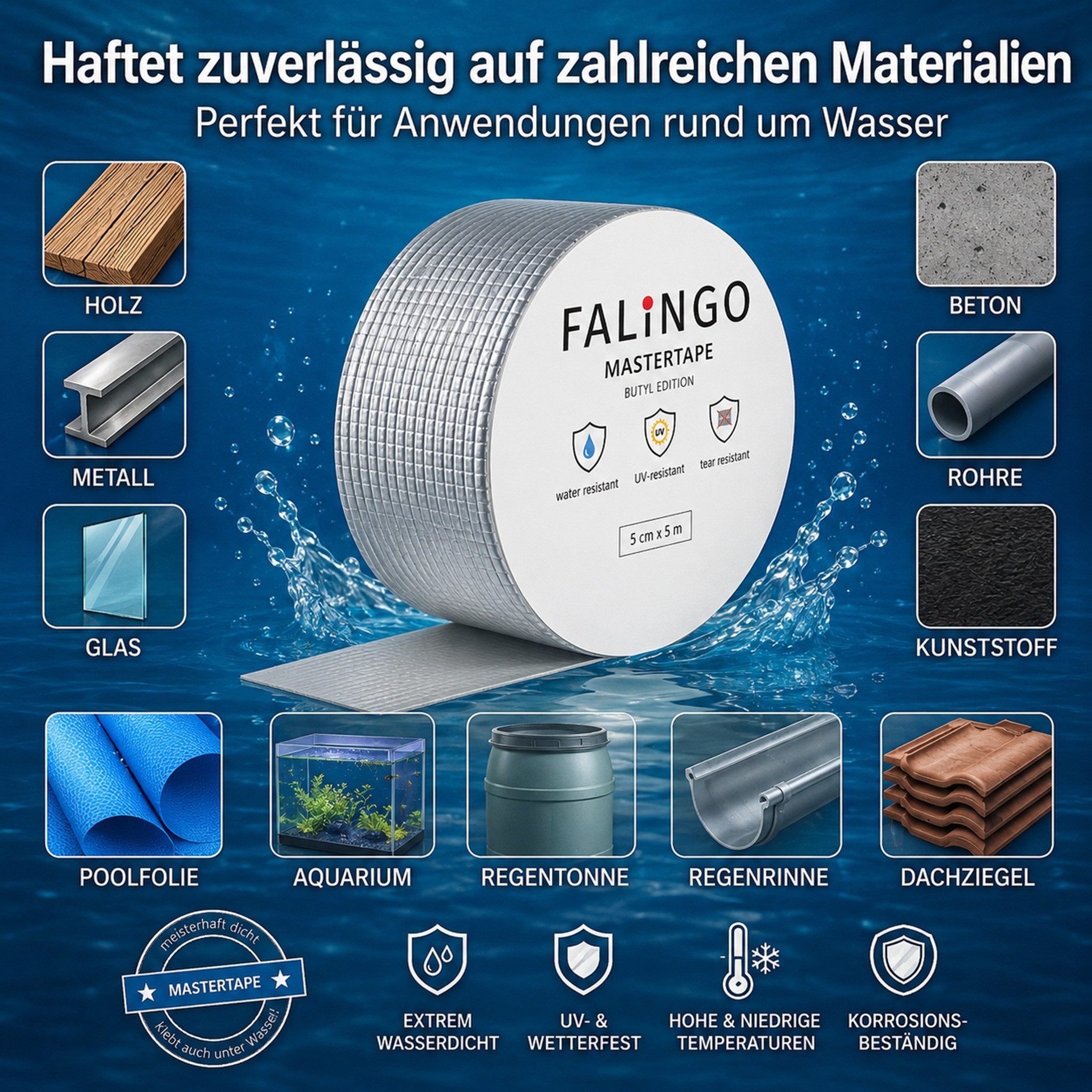FALINGO Dichtungsband Wasserdichtes Klebeband, Butyl Klebeband für Dach, Wand, Fenster, Rohr, Hohe Klebekraft – Bild 2 von 5
