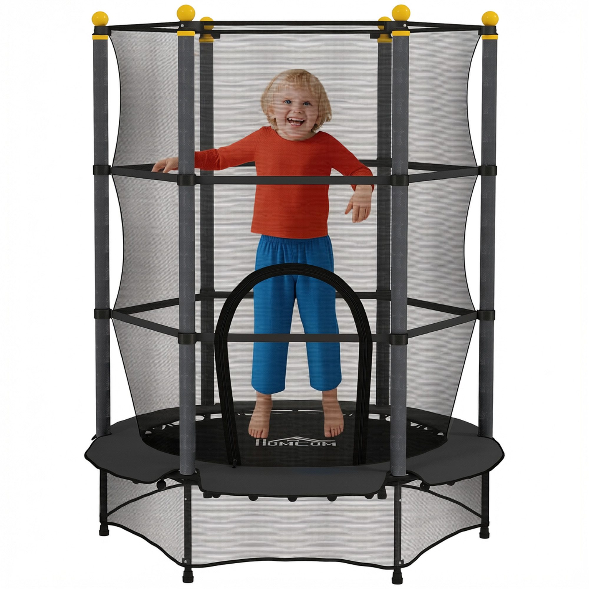HOMCOM Kindertrampolin Trampolin Outdoor mit Sicherheitsnetz, Randabdeckung, Ø 140 cm, (Indoor Trampolin, 1 tlg., Trampolin), für Kinder 3-10 Jahre, bis 50 kg belastbar, Schwarz