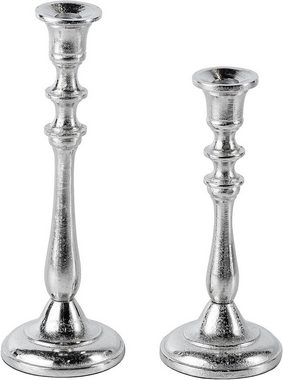 MichaelNoll Kerzenständer 2er Set Kerzenständer Silber Deko Stabkerzen - H 25 und 31 cm