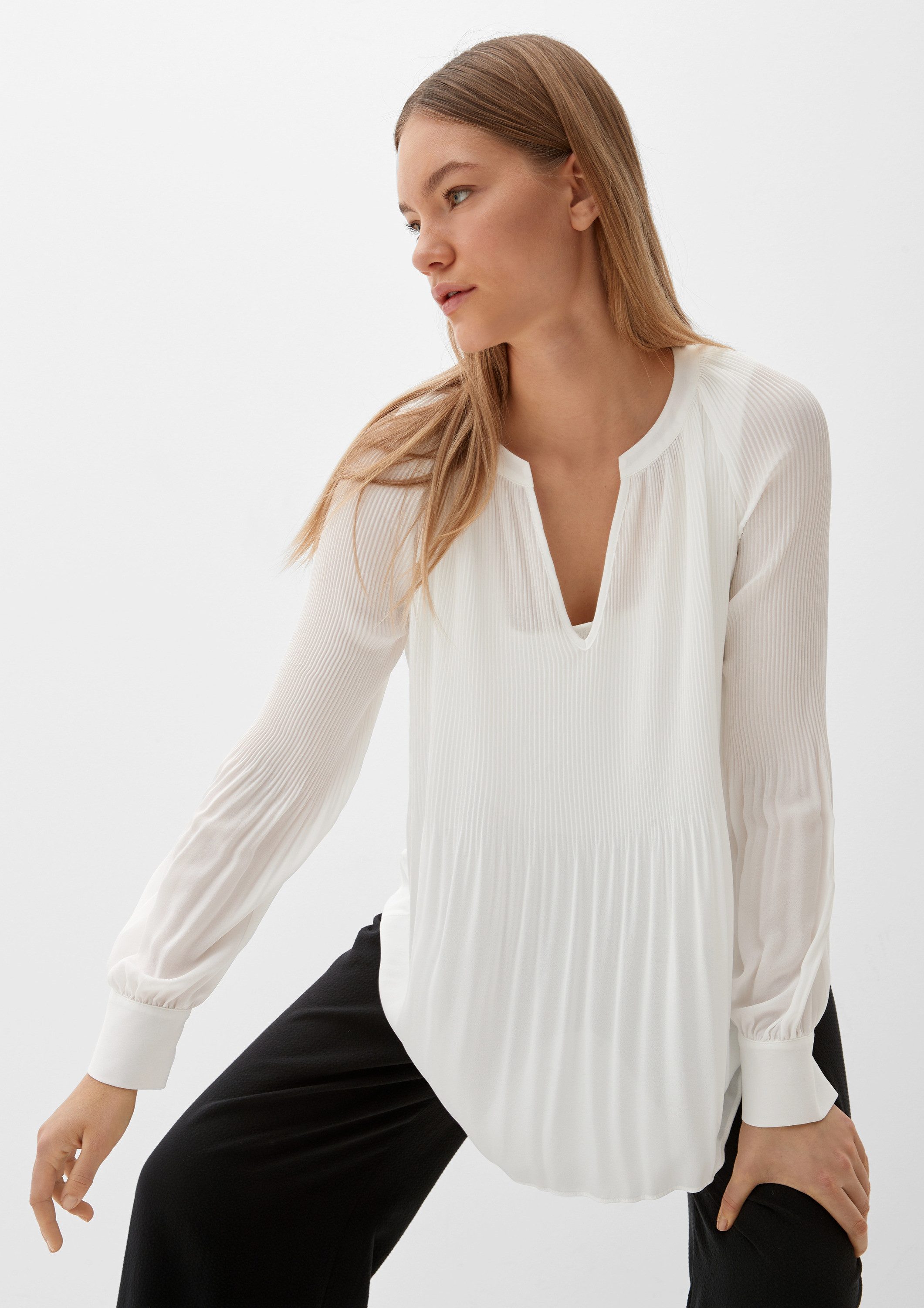 s.Oliver Langarmbluse Bluse Bluse mit Plissée-Struktur günstig online kaufen