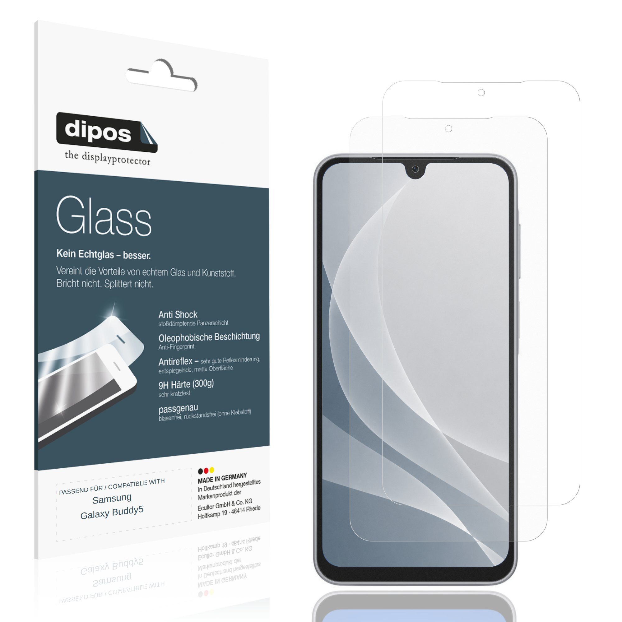 dipos Displayschutzfolie Schutzfolie für Samsung Galaxy Buddy5, 2 Stück, Displayschutz Schutz Folie Made in Germany