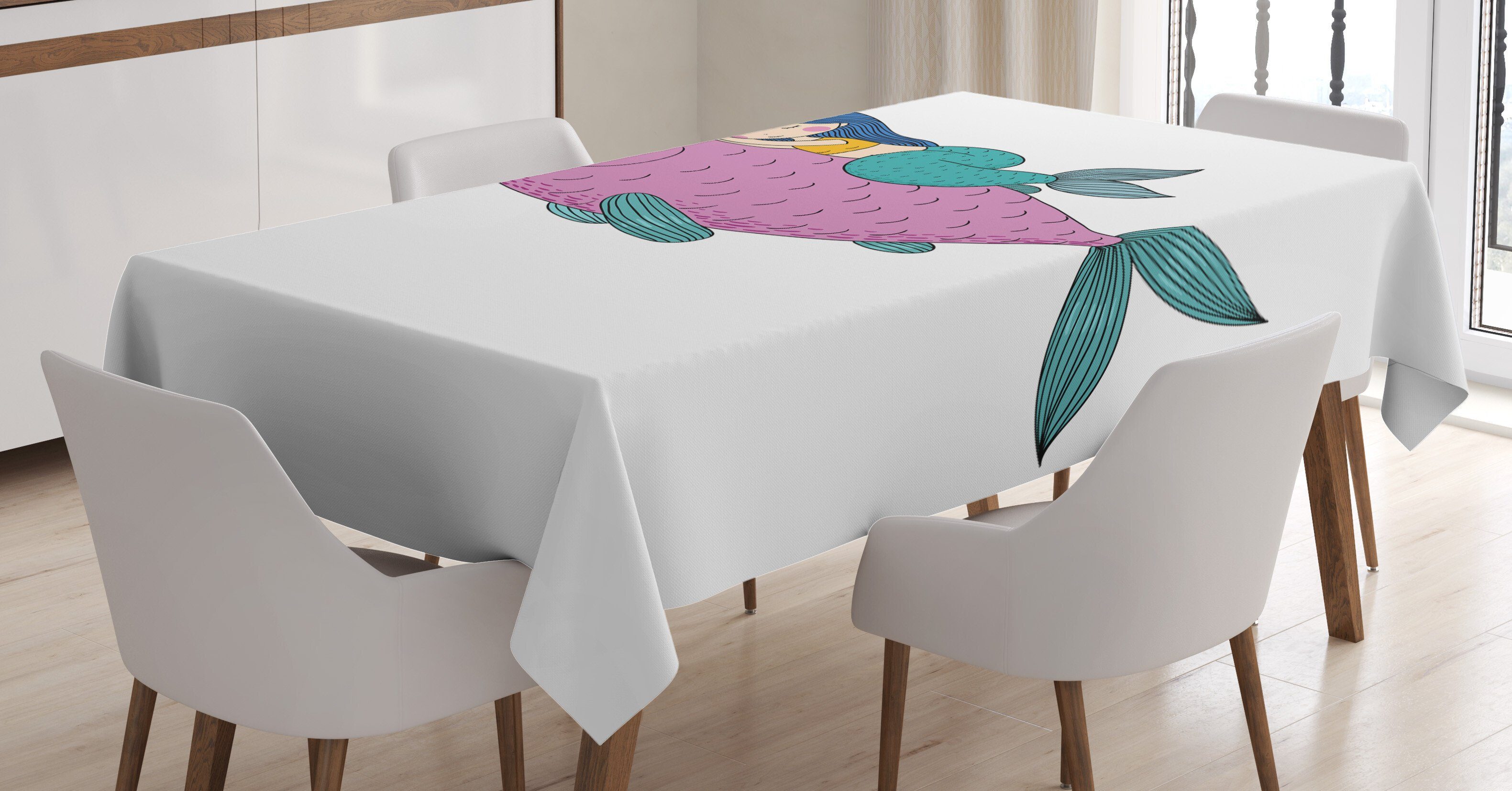 Abakuhaus Tischdecke Farbfest Waschbar Für den Außen Bereich geeignet Klare Farben, Meerjungfrau Baby-Fisch-Kind-Baumschulen