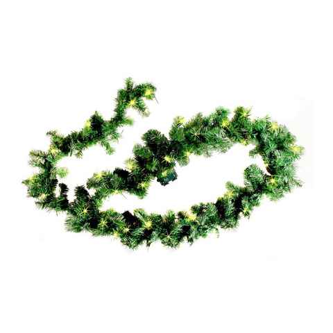 Spetebo LED-Girlande Weihnachts-Girlande grün mit Lichterkette 270 cm, 35-flammig, Künstliche Tannen Girlande mit Lichterkette und Timer - Outdoor