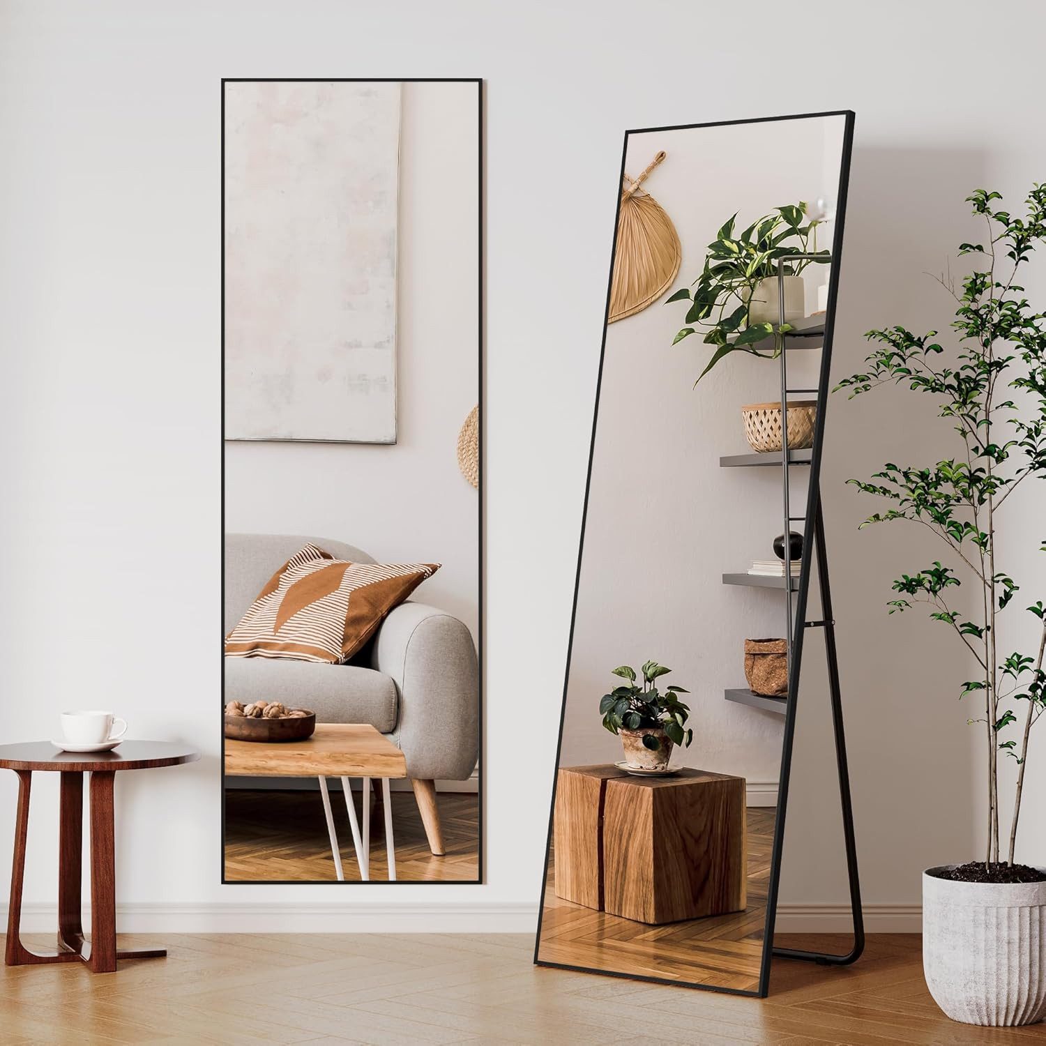 TLGREEN Ganzkörperspiegel 50/53x162cm Standspiegel mit Metallrahmen, (HD großer Wandspiegel mit Haken), für Wohn-, Schlaf- und Ankleidezimmer Spiegel