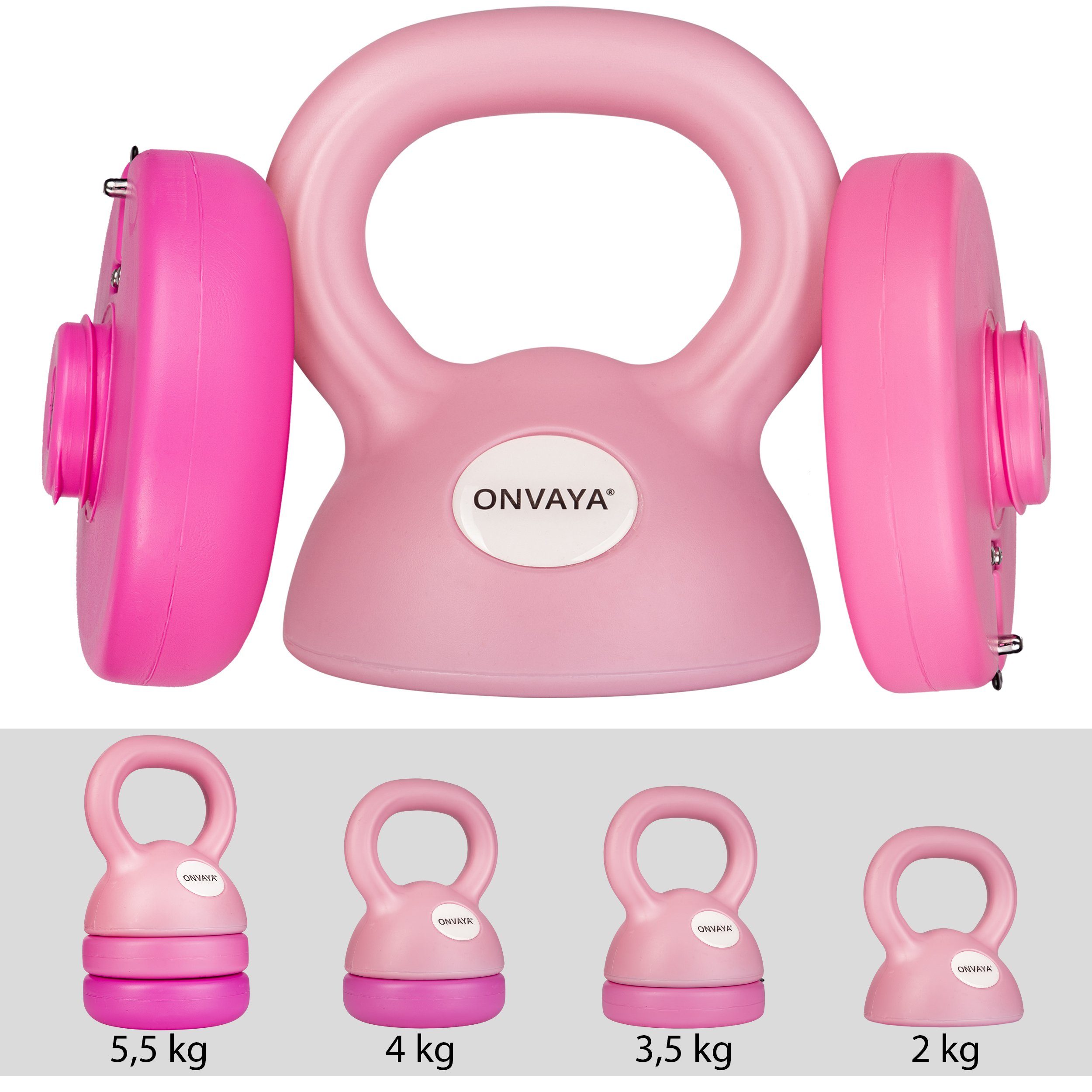 ONVAYA Kettlebell Verstellbare Kugelhantel, rosa Set, Hantel Schwunghantel Hantelscheiben