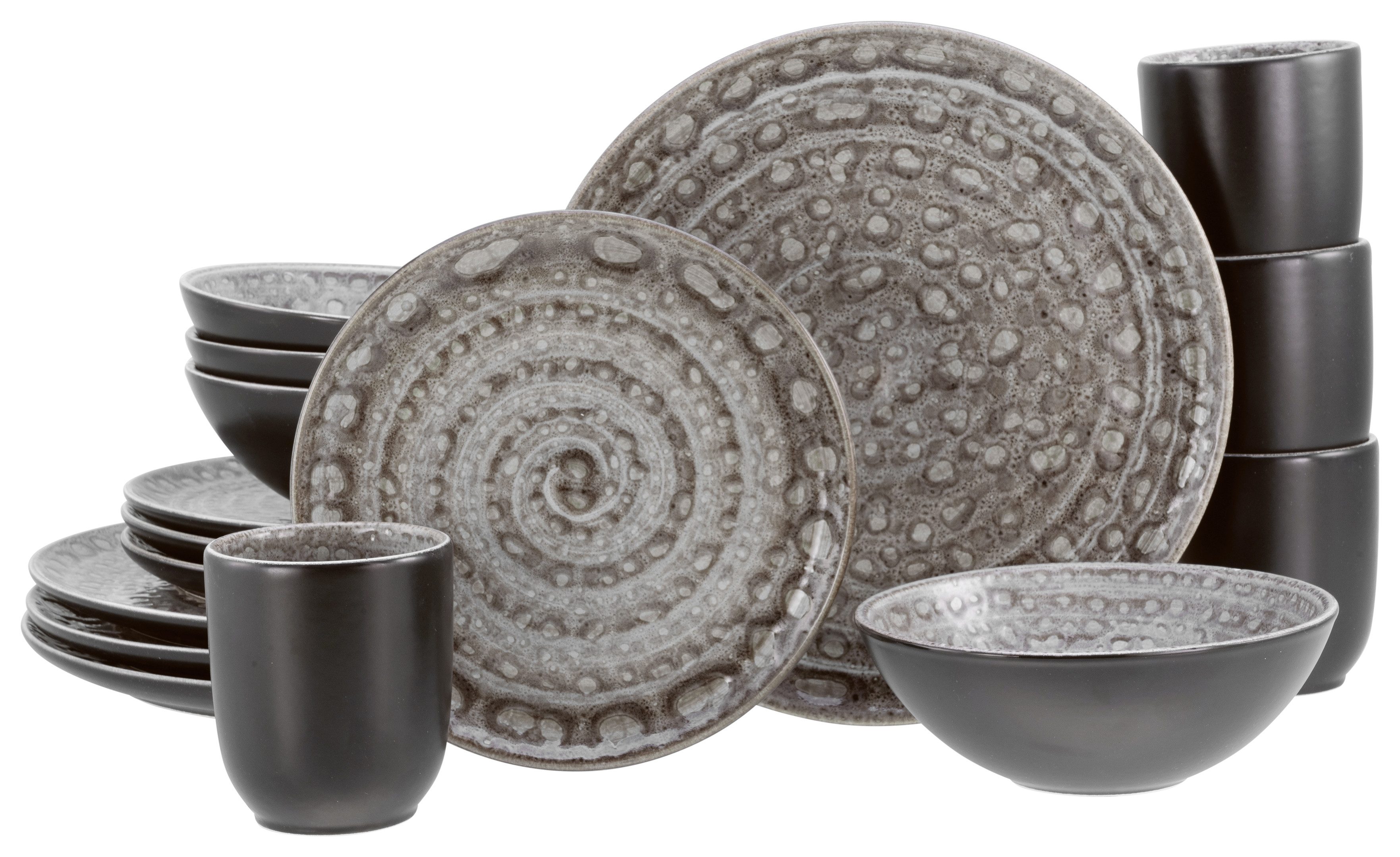 CreaTable Kombiservice Geschirr-Set Villa Romana (16-tlg), 4 Personen, Steingut, Service, handwerklicher Charakter, 16 Teile, für 4 Personen