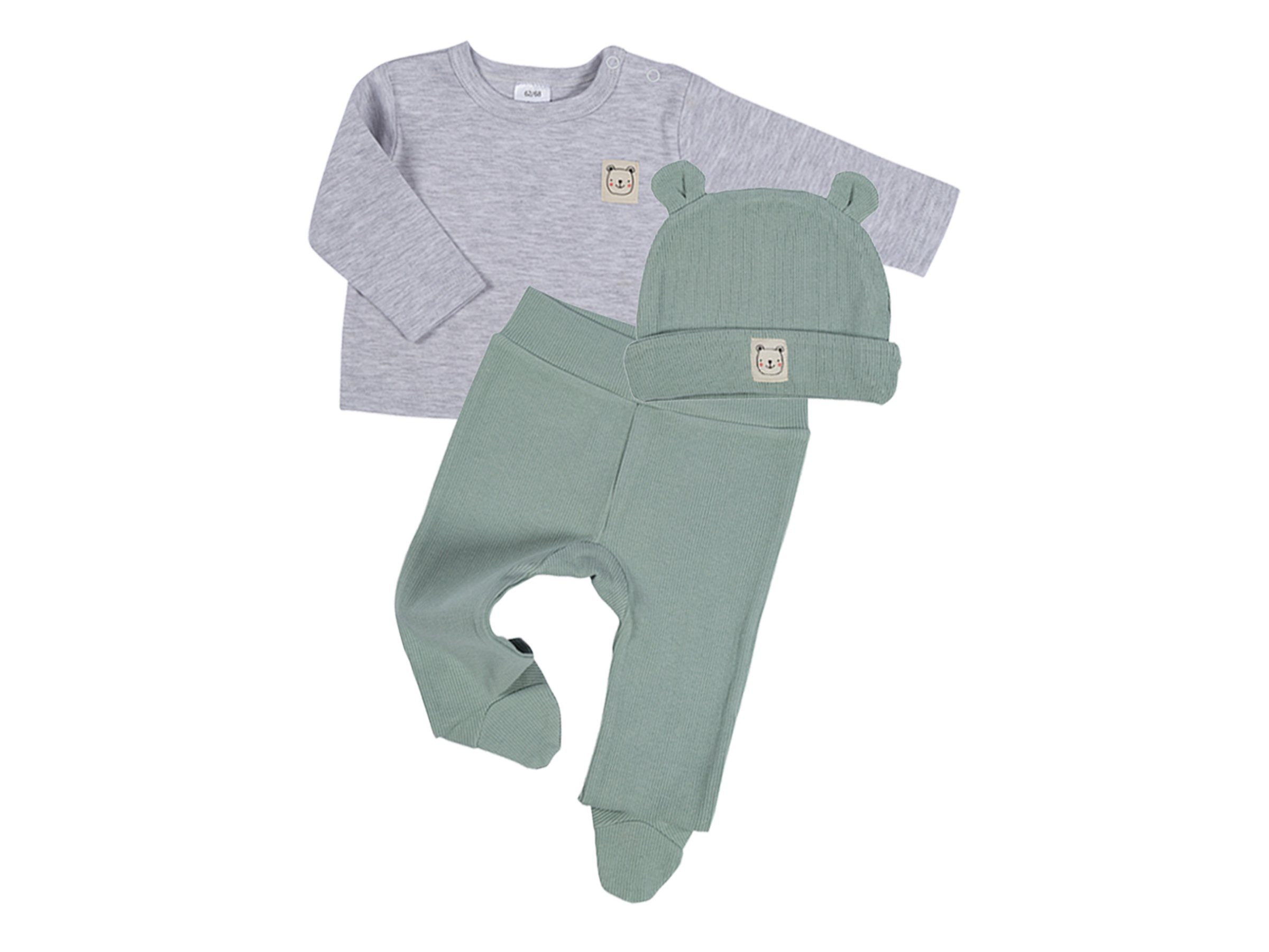 Clinotest Erstausstattungspaket 3tlg Set Baby - Bärchen-Mütze, Langarm-Shirt und Hose (Babybekleidung)
