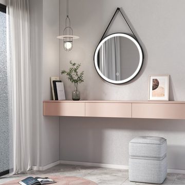 EMKE Badspiegel Badspiegel mit Beleuchtung Rund Badezimmerspiegel mit schwarzem Rahmen, mit Intelligenter Touchschalter, schwarzem Rahmen Φ 50-80cm