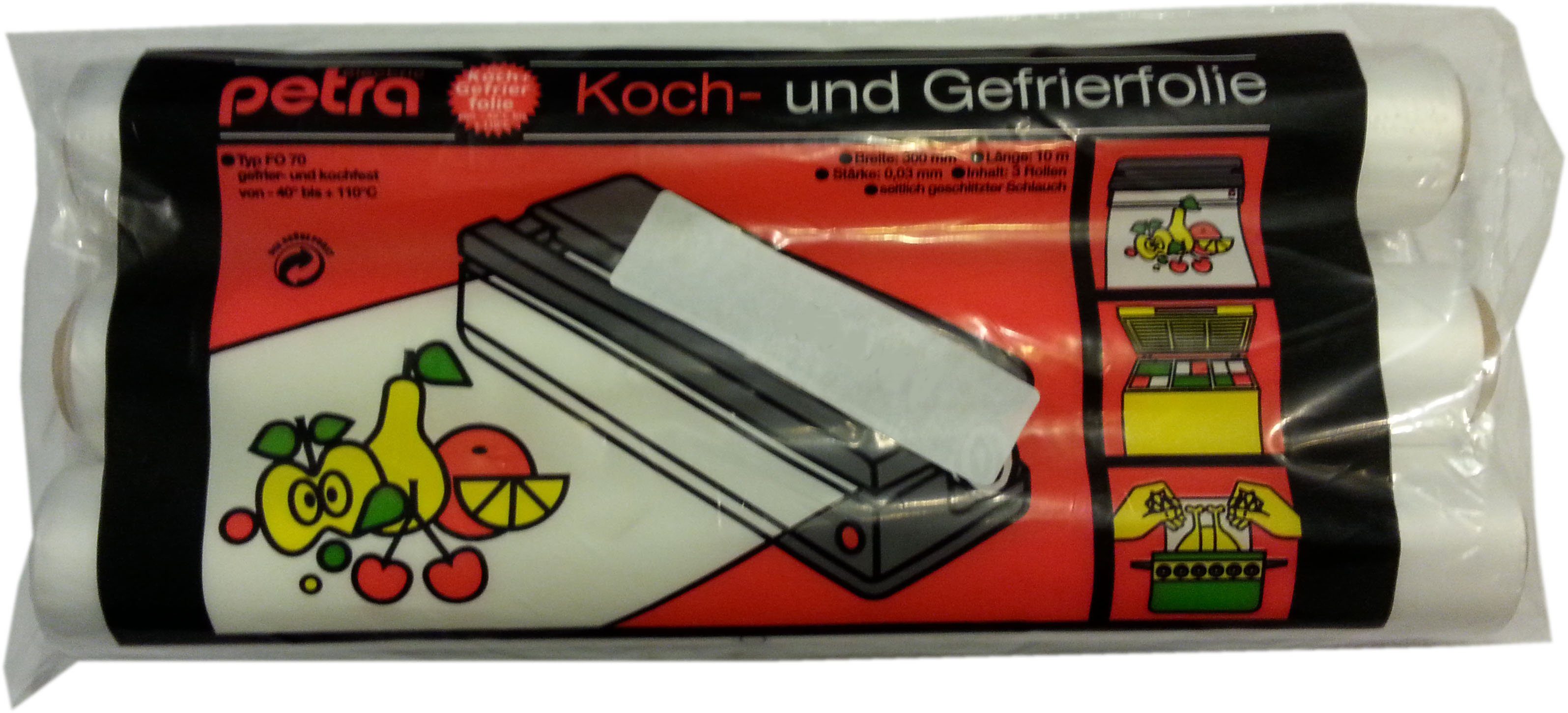 Vakuumbehälter Petra-electric Koch- und Gefrierfolie 3 Rollen-40°C bis +110°C gefrier und kochfest Stärke 0,03mm, (3-tlg)