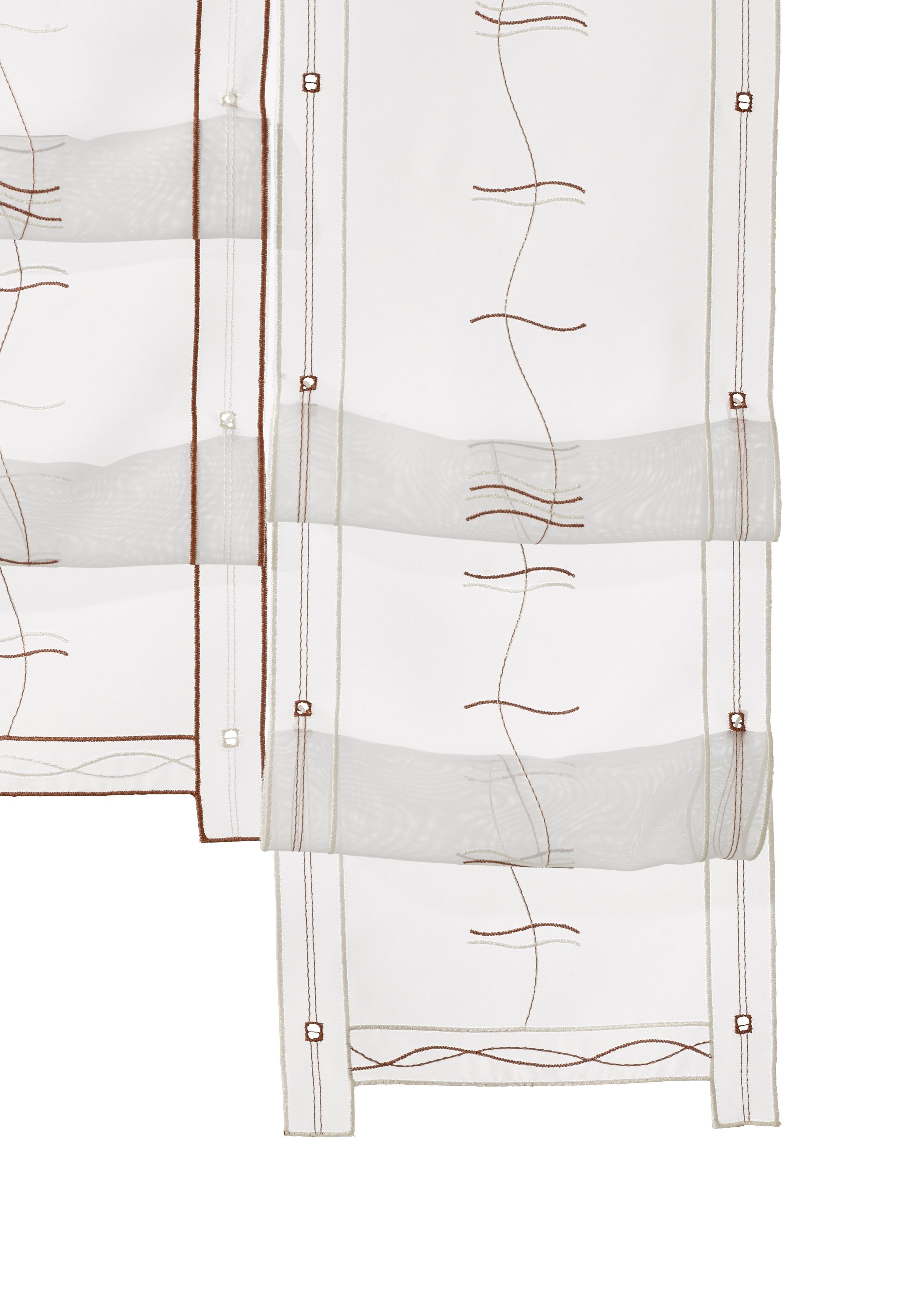 Scheibengardine Selina, Weckbrodt, Stangendurchzug (1 St), Hochraff, transparent, Raffung transparent, bestickt, Voile, Gardine, braun/champagner Stickerei, Voile