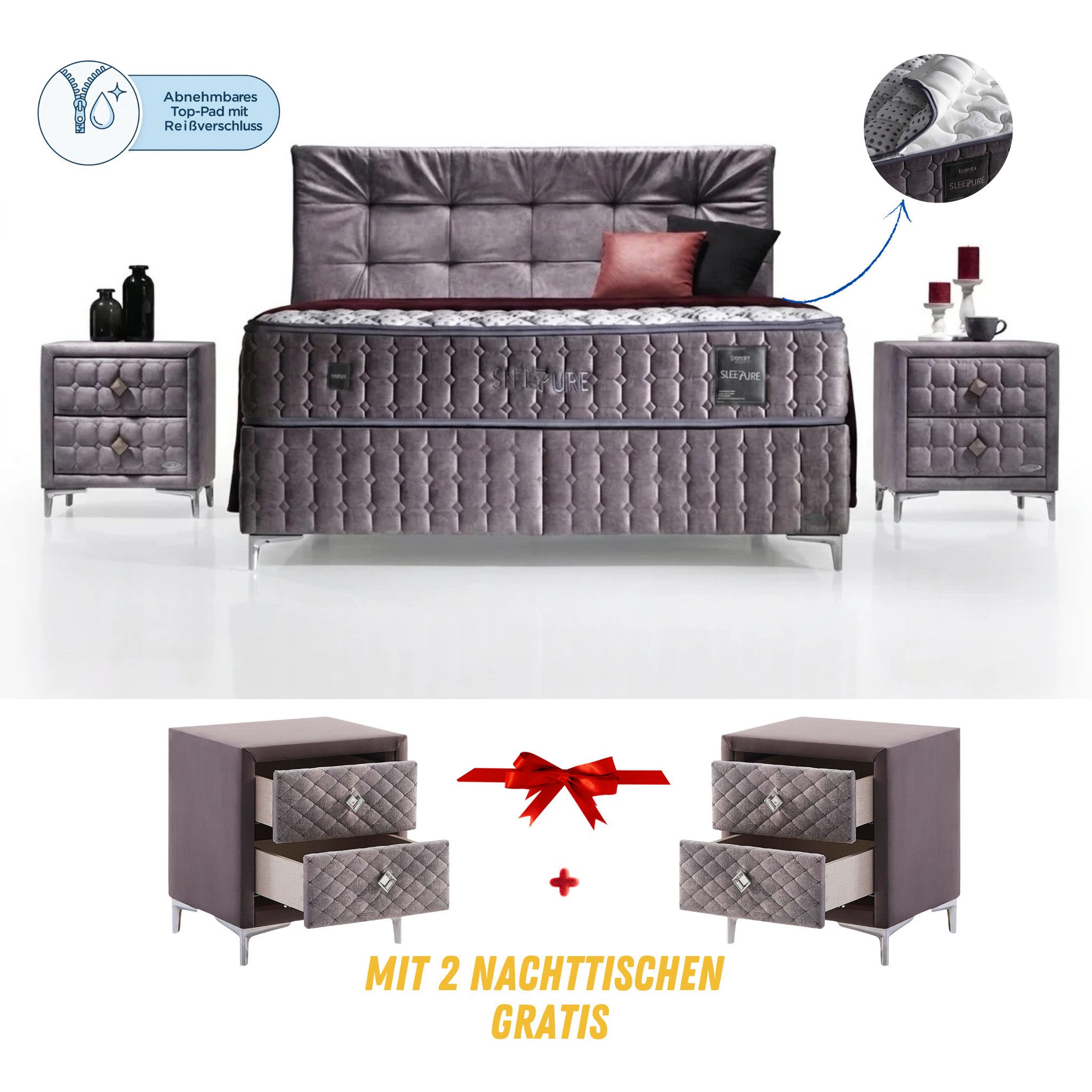 Bambi Boxspringbett Boxspringbett mit Matratze Komplett Bett Set mit Matratze (Boxspringbett 120 x 200 Stauraumbett 120 x 200, Boxspringbett 120 x 200 Doppelbett 120 x 200), Außenfläche mit Reißverschluss