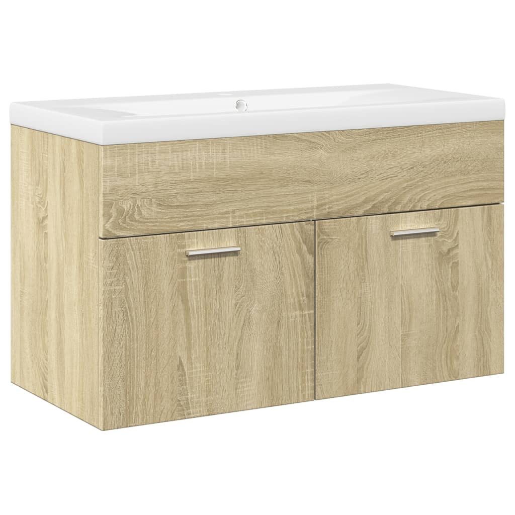 vidaXL Badezimmer-Set Waschbeckenunterschrank mit Einbaubecken Sonoma-Eiche, (1-St)