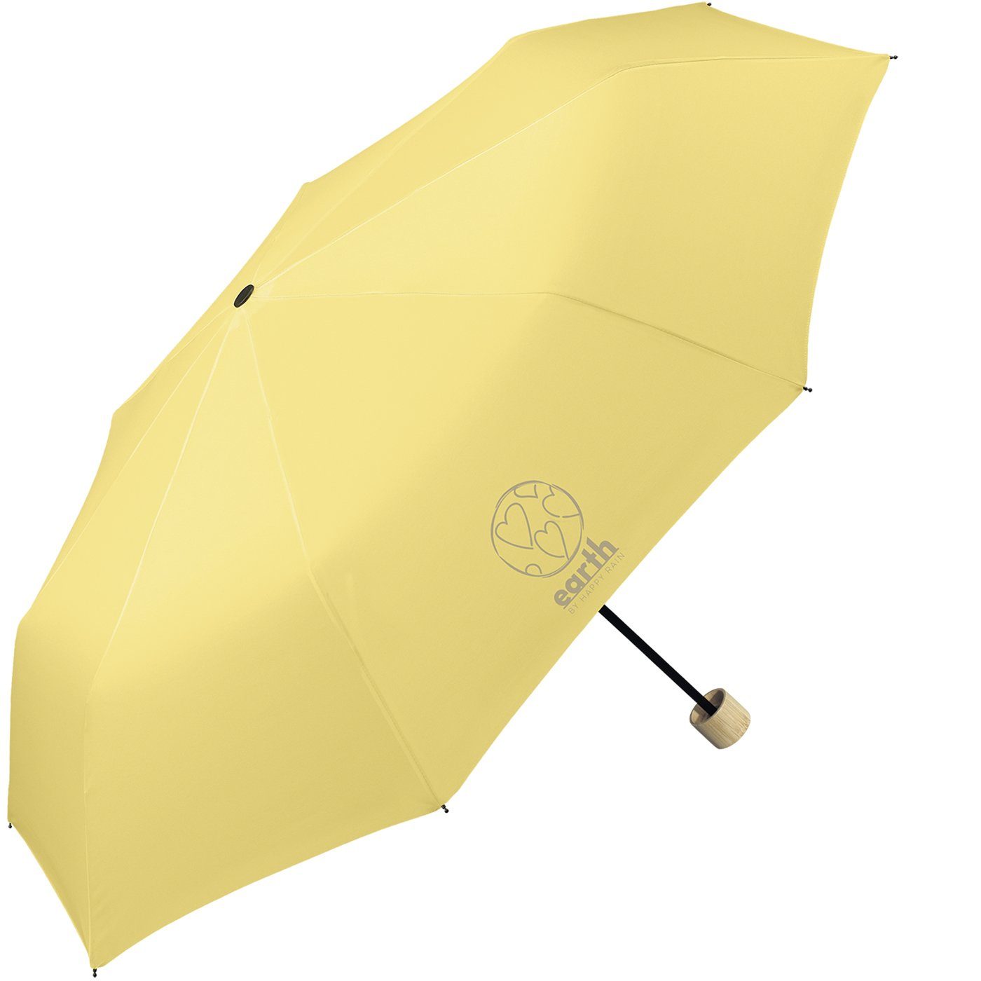 HAPPY RAIN Taschenregenschirm Earth - gut Super-Mini-Schirm, stabiler nachhaltiger die tun Umwelt geschützt gelb für etwas
