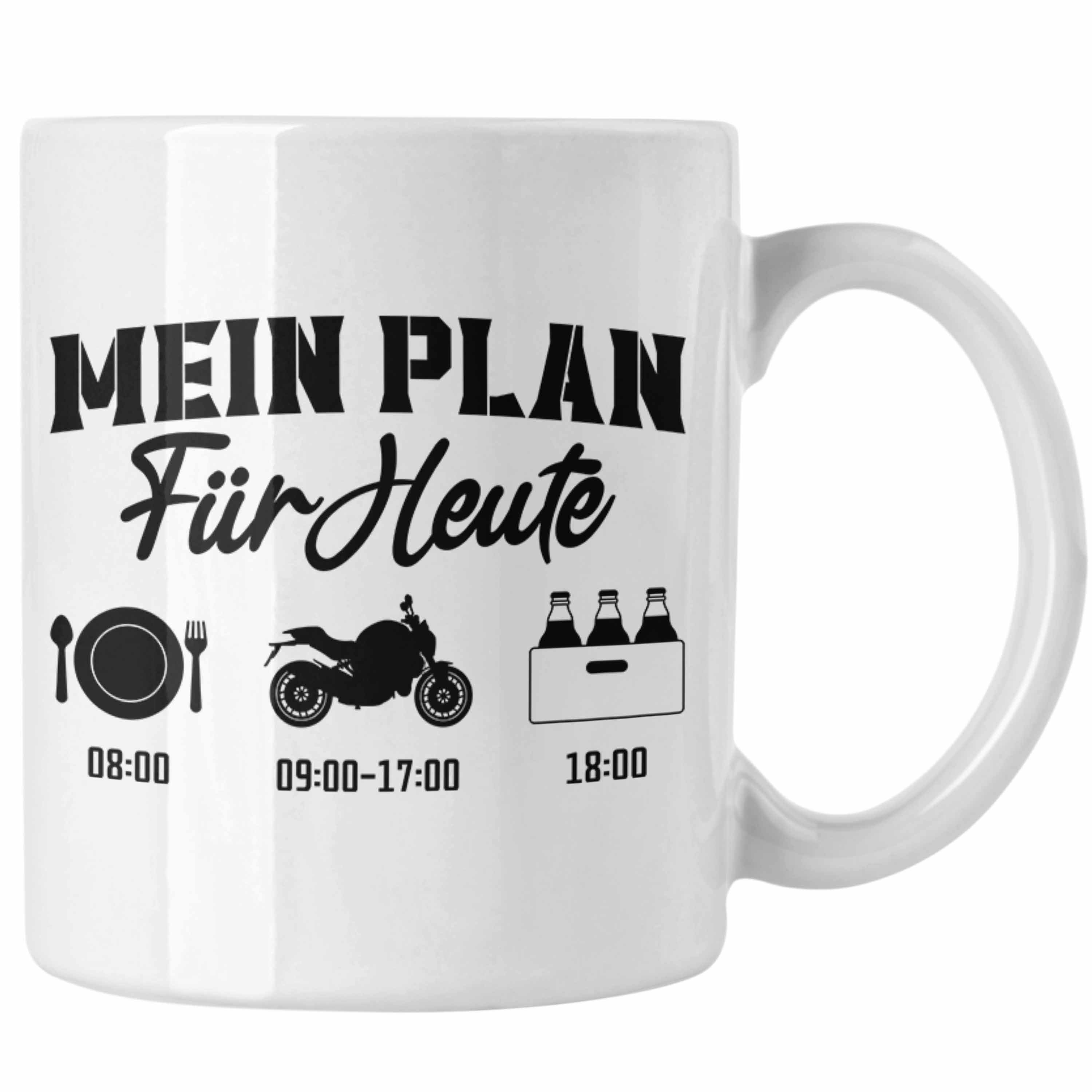 Trendation Tasse Trendation - Motorradfahrer Geschenk für Männer Motorrad Tasse Sprüche Kaffeetasse für Biker Herren Weiss