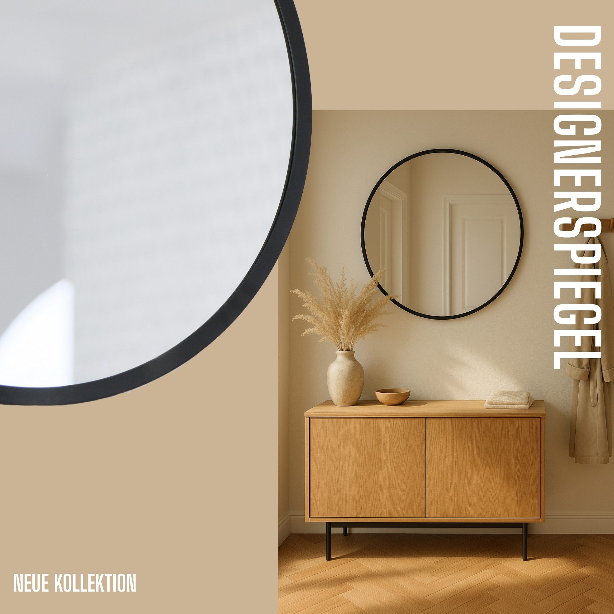 Albatros International Spiegel Albatros Spiegel rund schwarz mit Metallrand, 50cm Durchmesser, für Wohnzimmer, Badezimmer, Flur, Schlafzimmer, groß, Wand