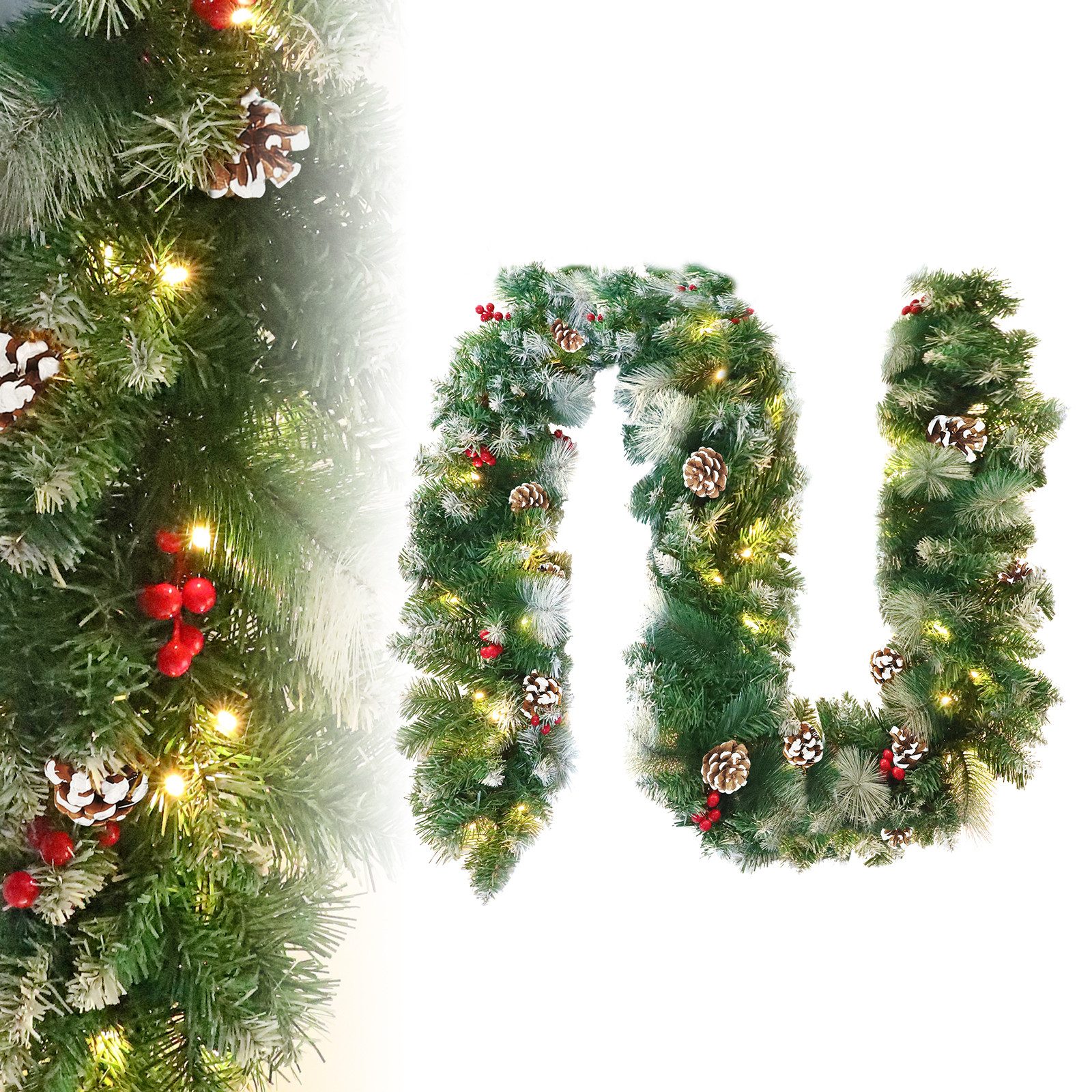 Kunstgirlande Weihnachtsgirlande Tannengirlande Weihnachtsdeko Girlande, FIVMEN, Künstliche Weihnachtskranz für Innen & Außen