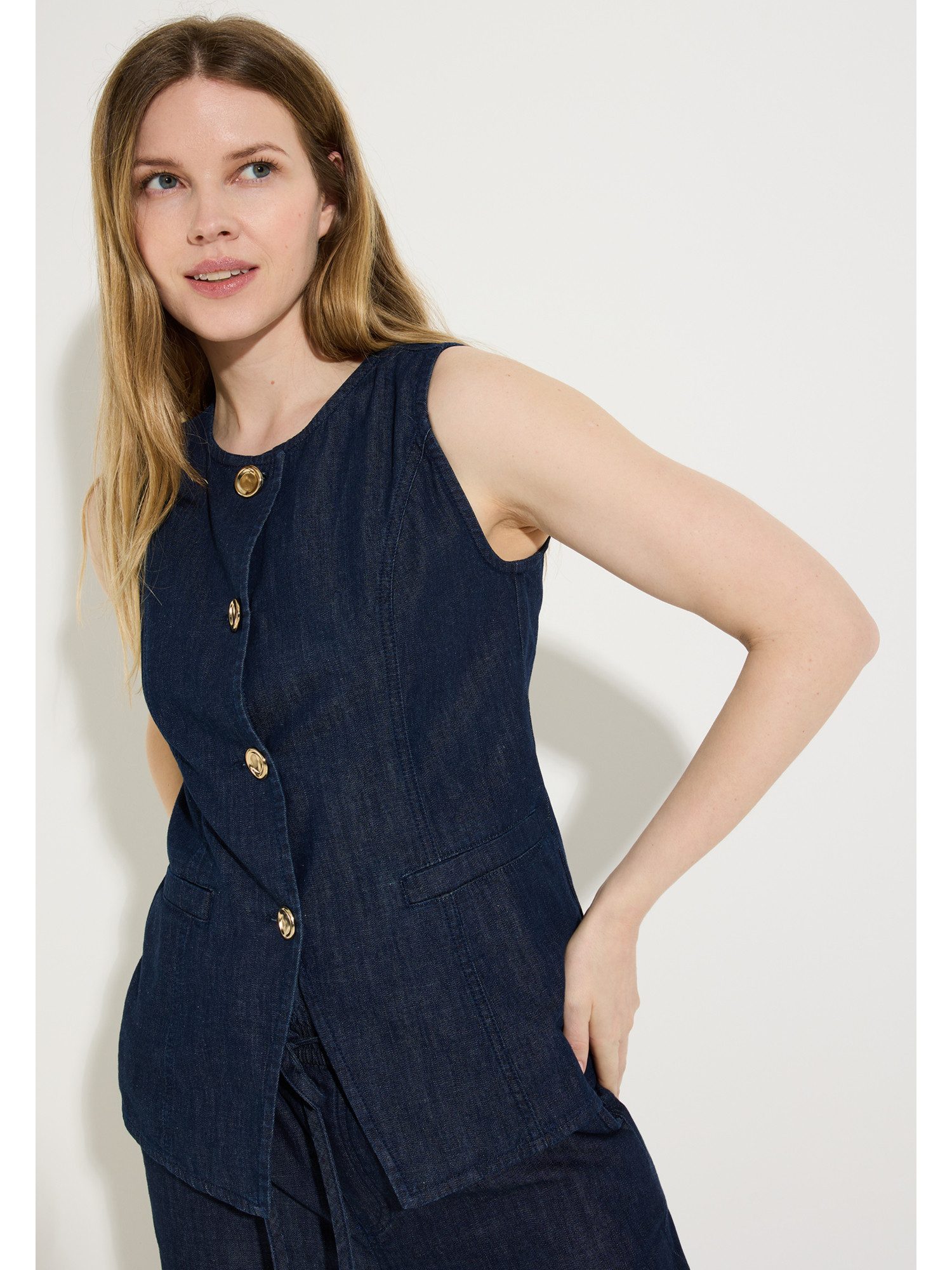 MORE&MORE Strickweste schmale, dark denim Jeansweste