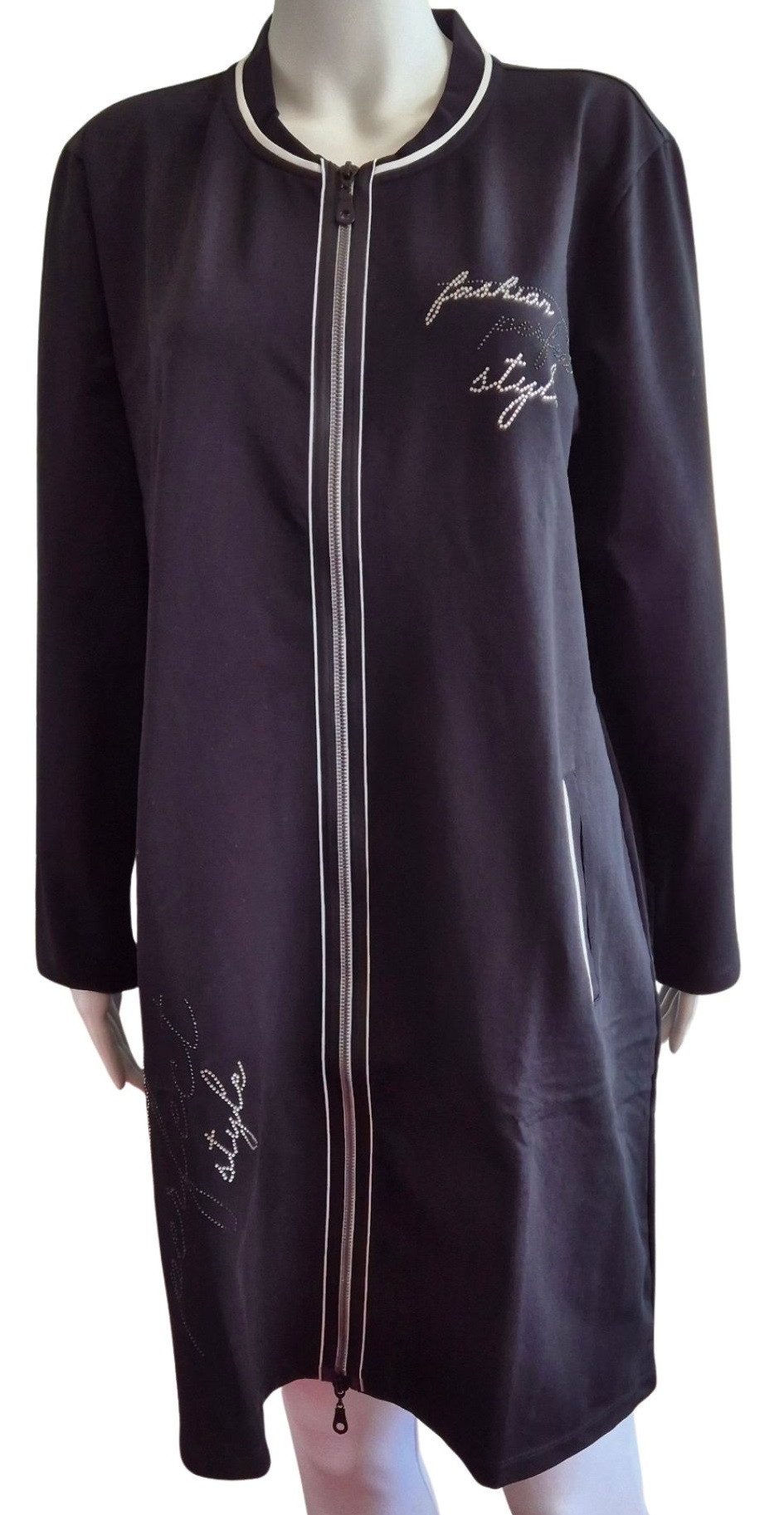 Estefania for woman Sweatjacke 189-9101 Longjacke mit Reißverschluss Strassbesatz