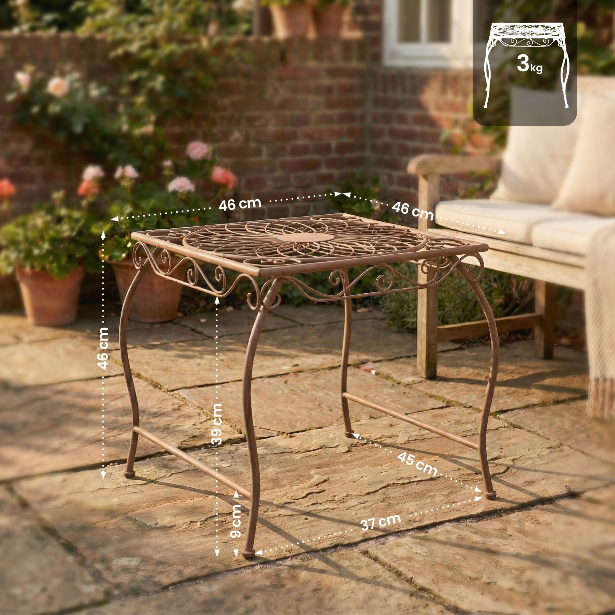 CLP Gartentisch Zarina, eckig, 50 x 45 cm (1er), in nostalgischem Design